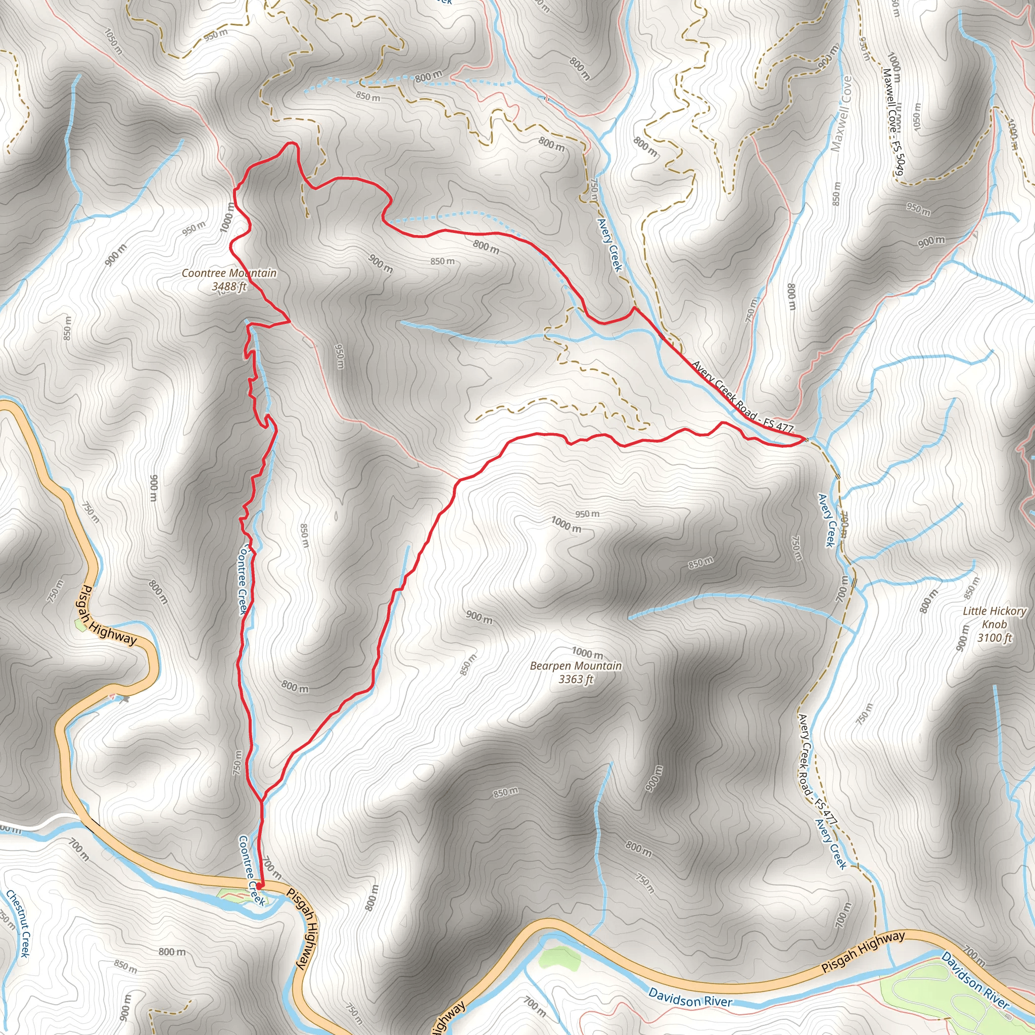 Coontree Mountain via Perry Cove and Bennet Gap mobile static map