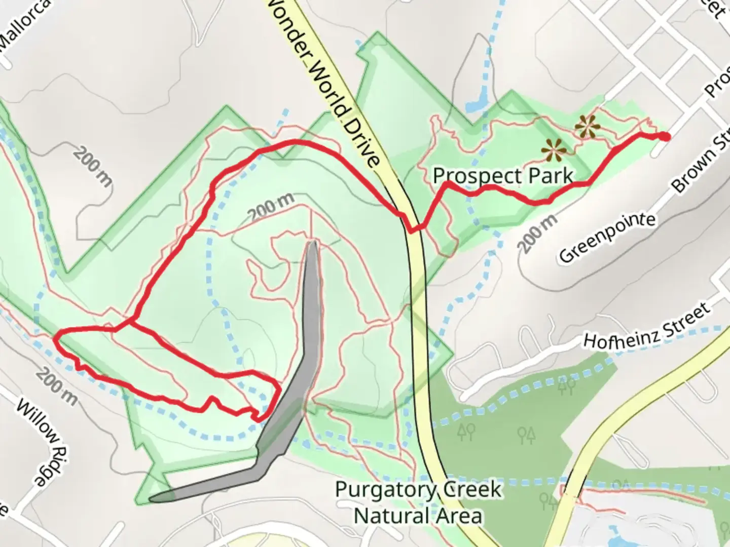 An image depicting the trail Dante's Trail - part and Beatrice Trail Loop and its surrounding area.