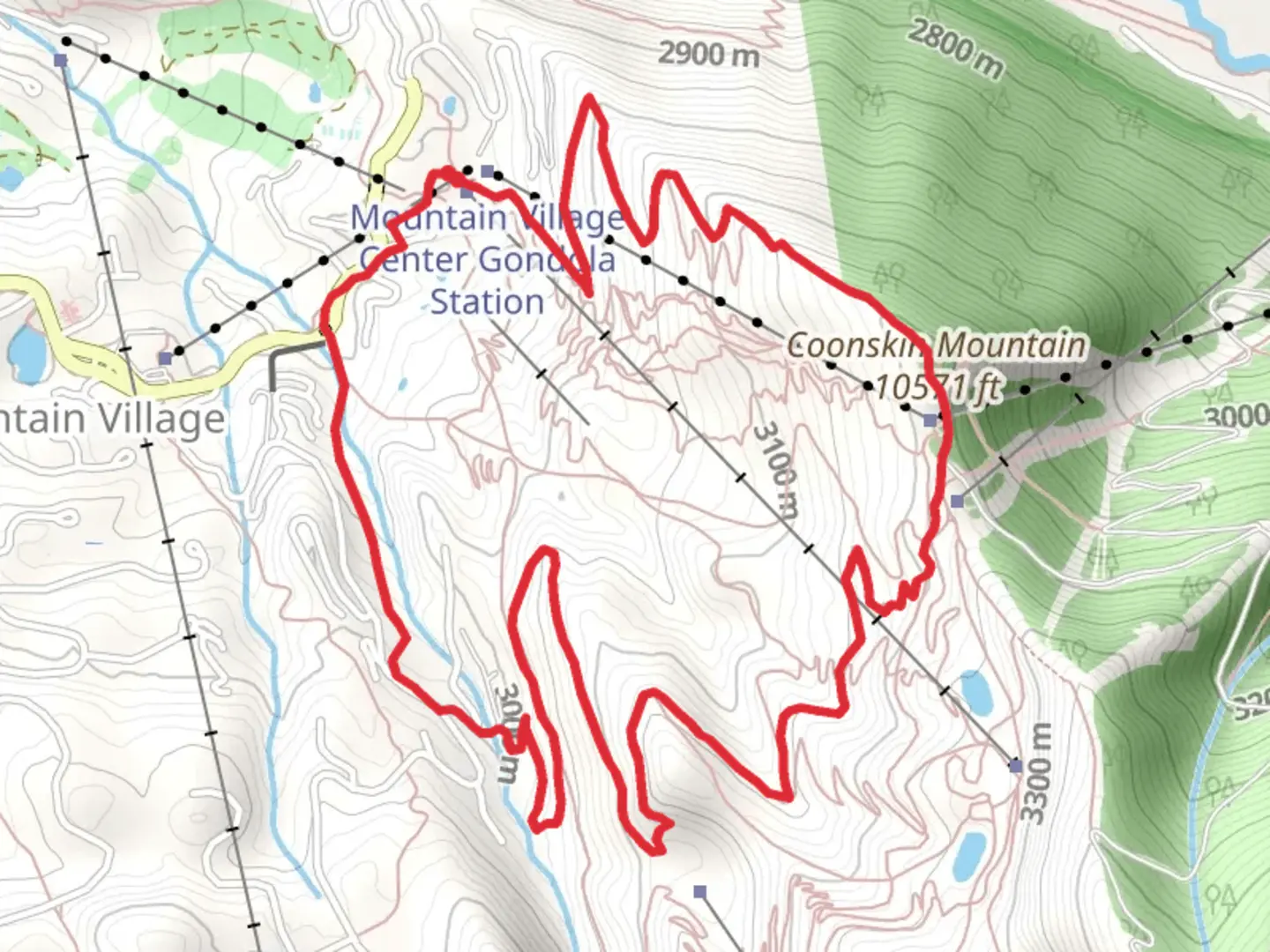 An image depicting the trail Coorskin Mountain via Ridge Trail and Village Loop and its surrounding area.