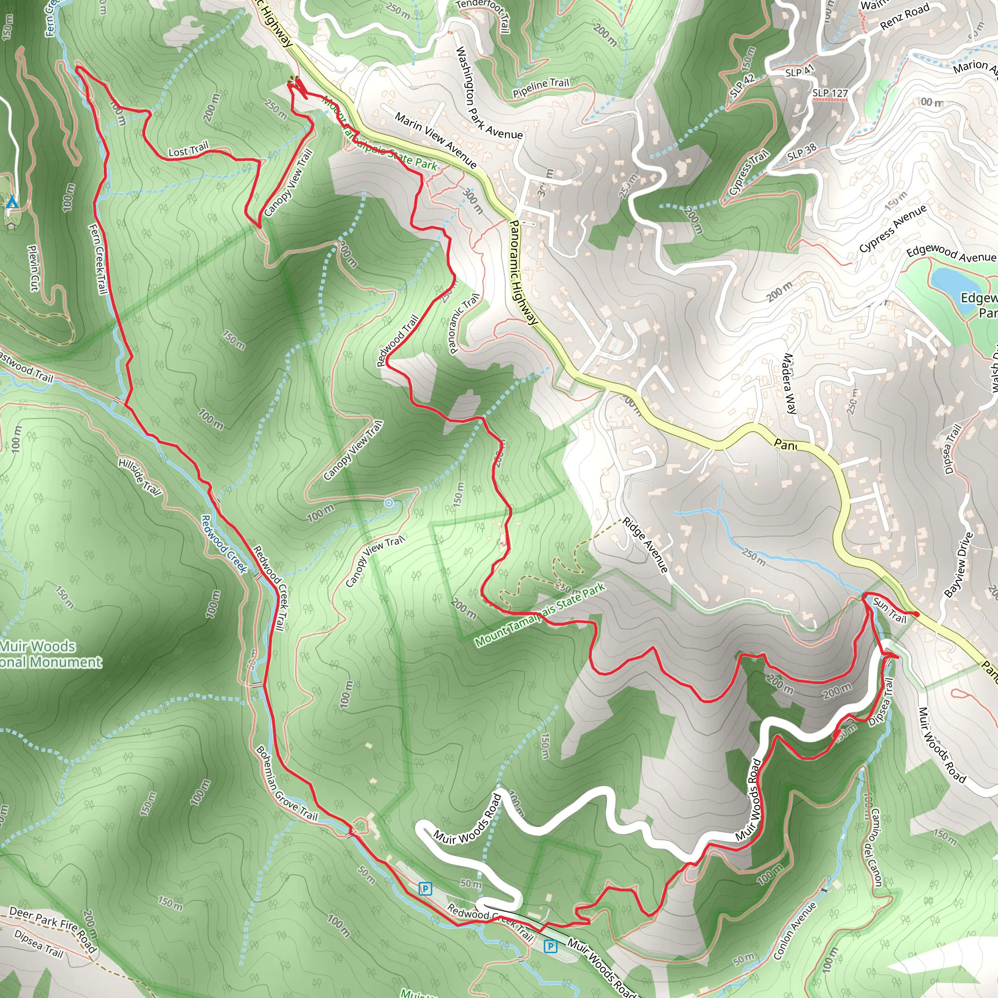 Sun Trail, Redwood Trail and Fern Creek Trail Loop mobile static map