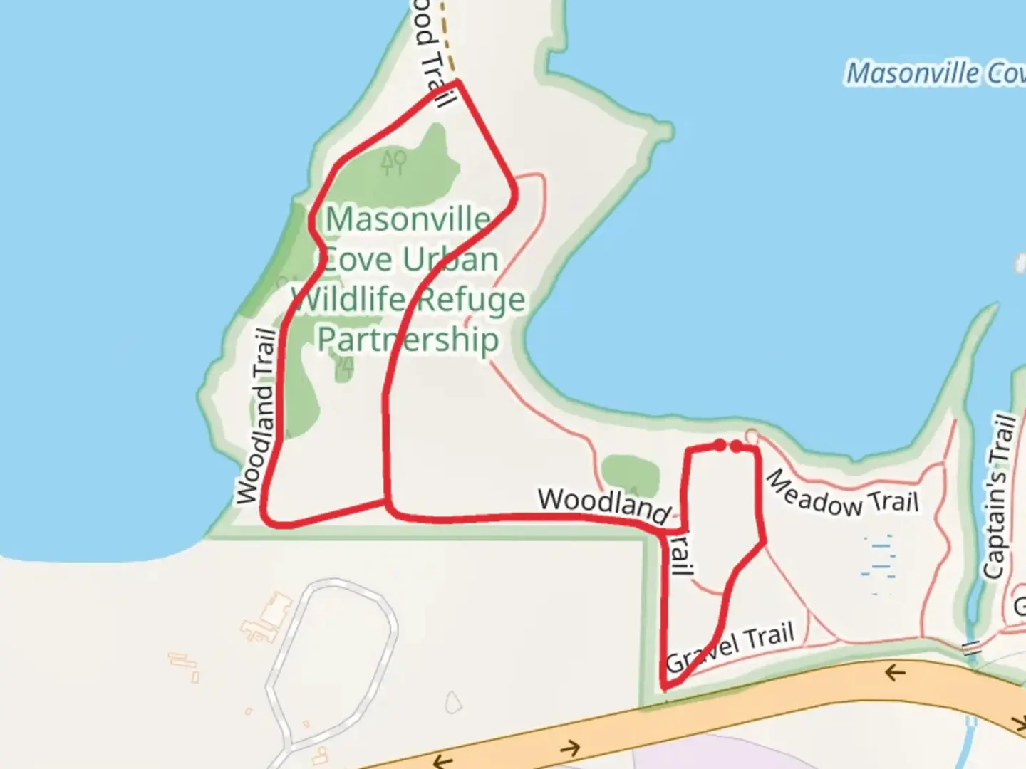 An image depicting the trail Woodland Trail and Sycamore Trail and its surrounding area.
