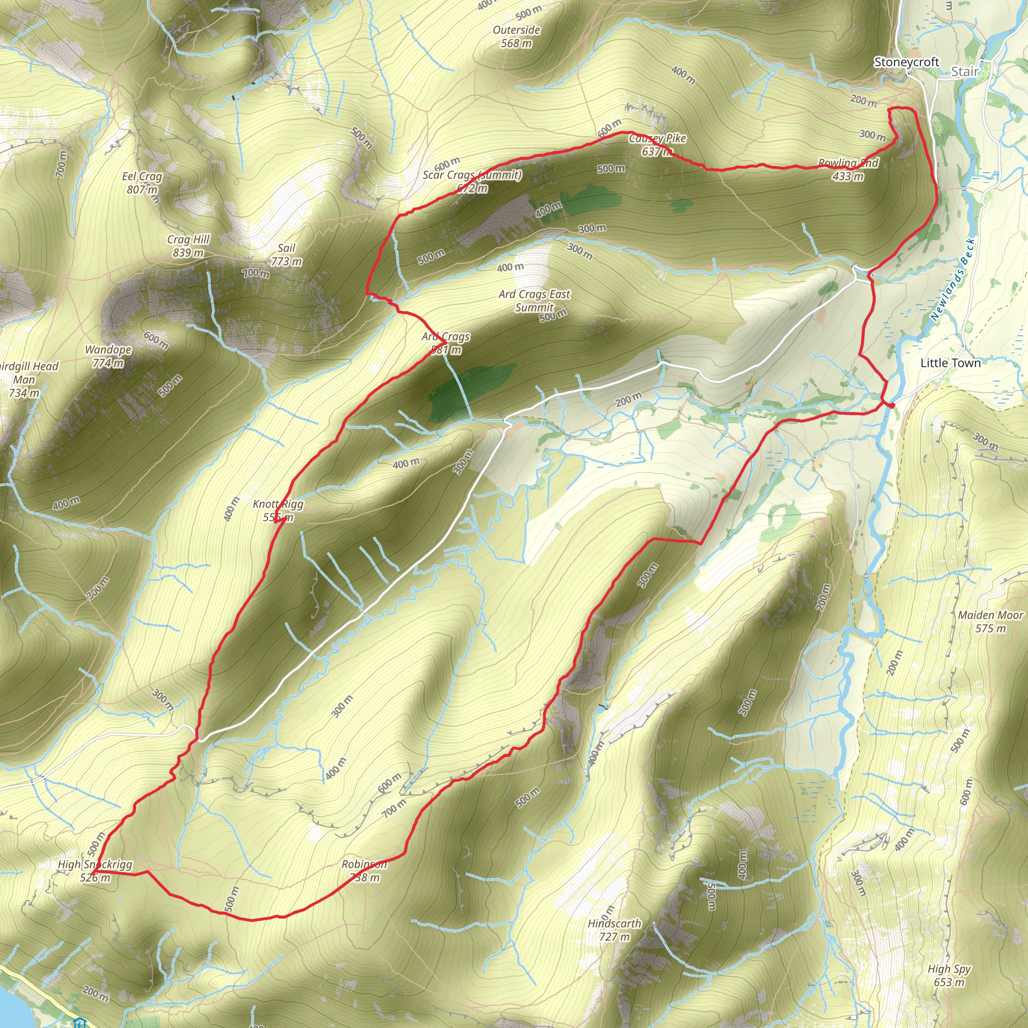 Robinson, Newlands Pass and Scar Crags Loop - Little Town mobile static map