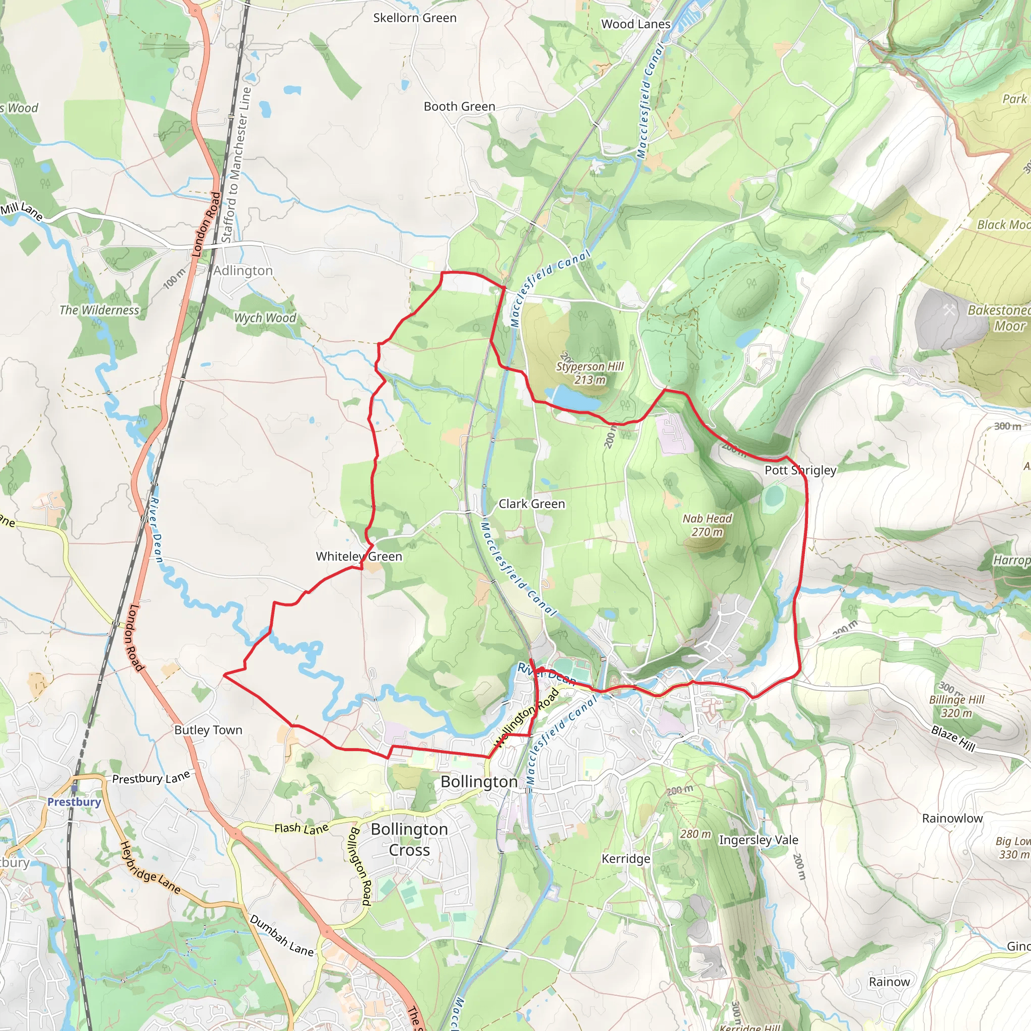 Styperson Hill and Bollington Loop mobile static map