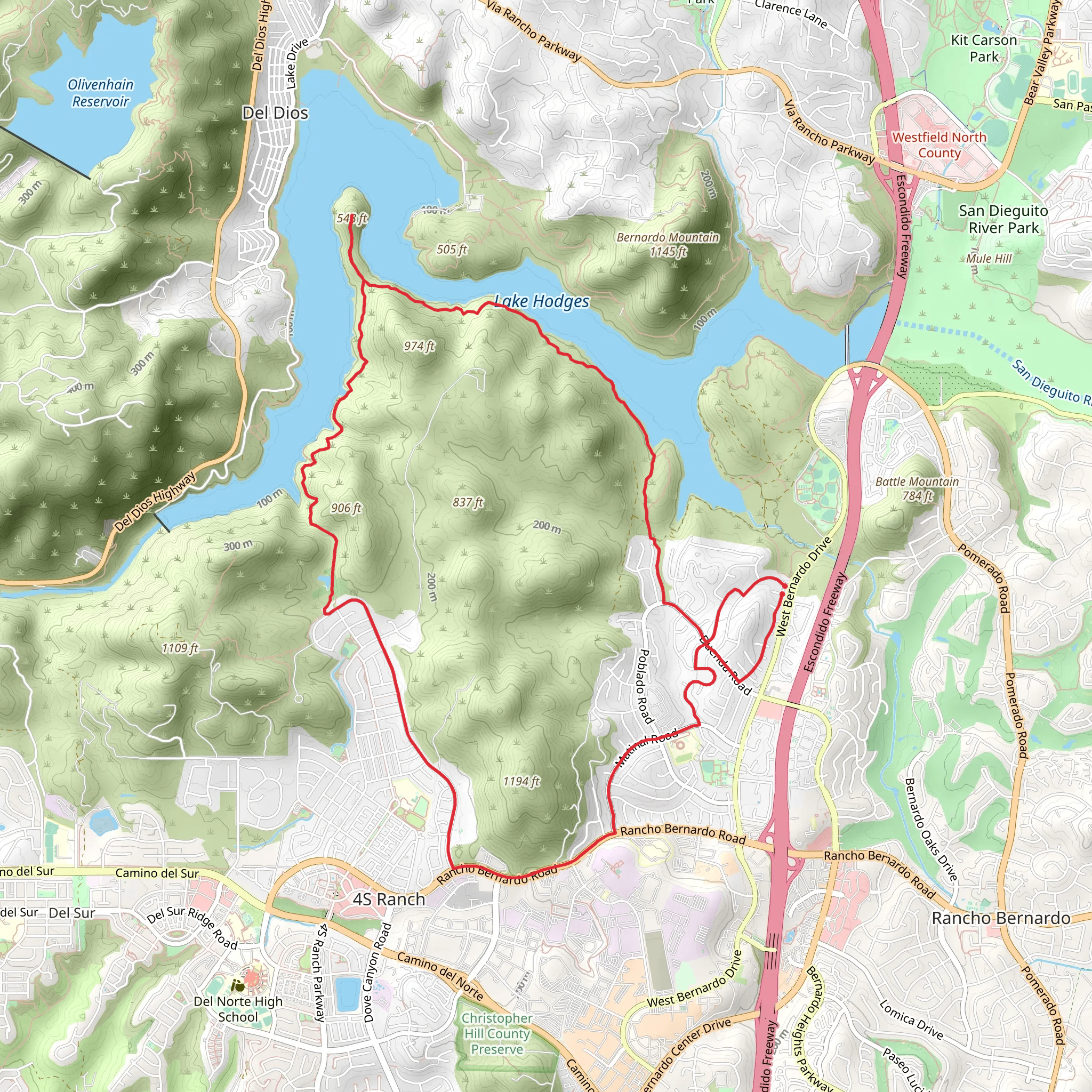Lake Hodges and San Dieguito River Loop mobile static map