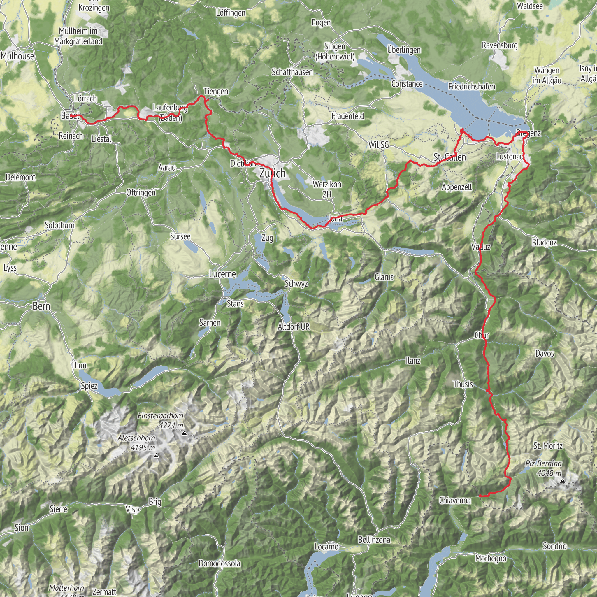 The Columban Way in Switzerland Austria mobile static map
