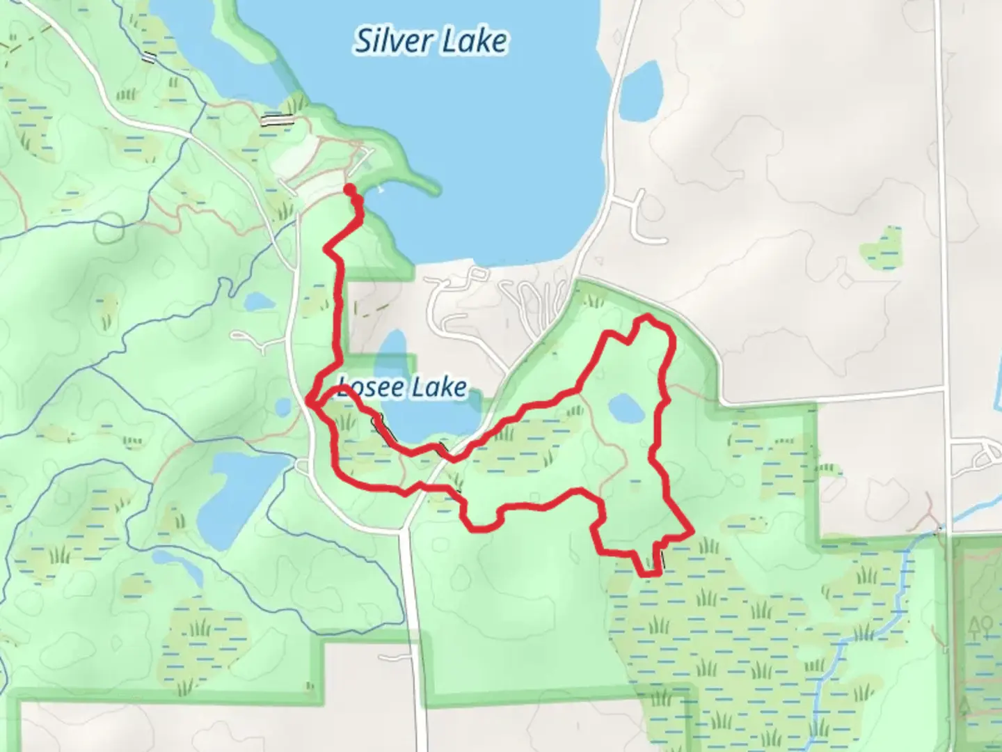 An image depicting the trail Losee Lake and Losee - Longest Loop Trail and its surrounding area.