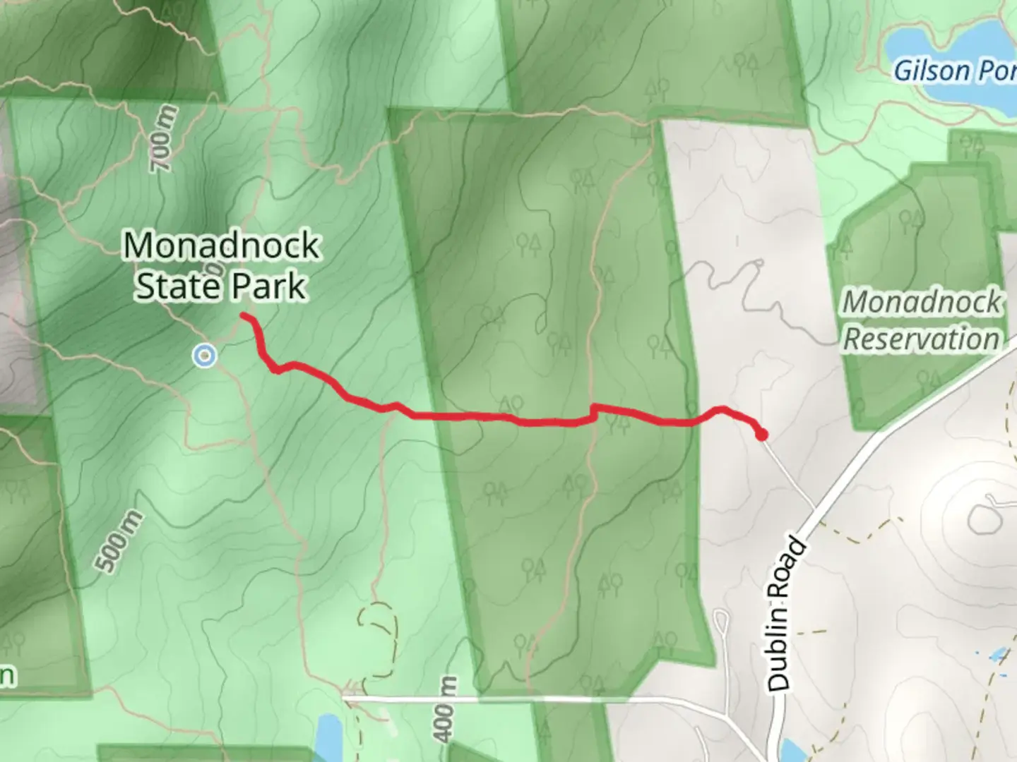 An image depicting the trail Harling Trail Out and Back and its surrounding area.