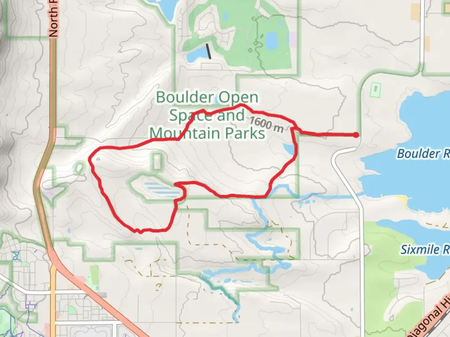An image depicting the trail Boulder Valley Ranch Pond and Mesa Reservoir Loop via Boulder Valley Ranch Trail and its surrounding area.