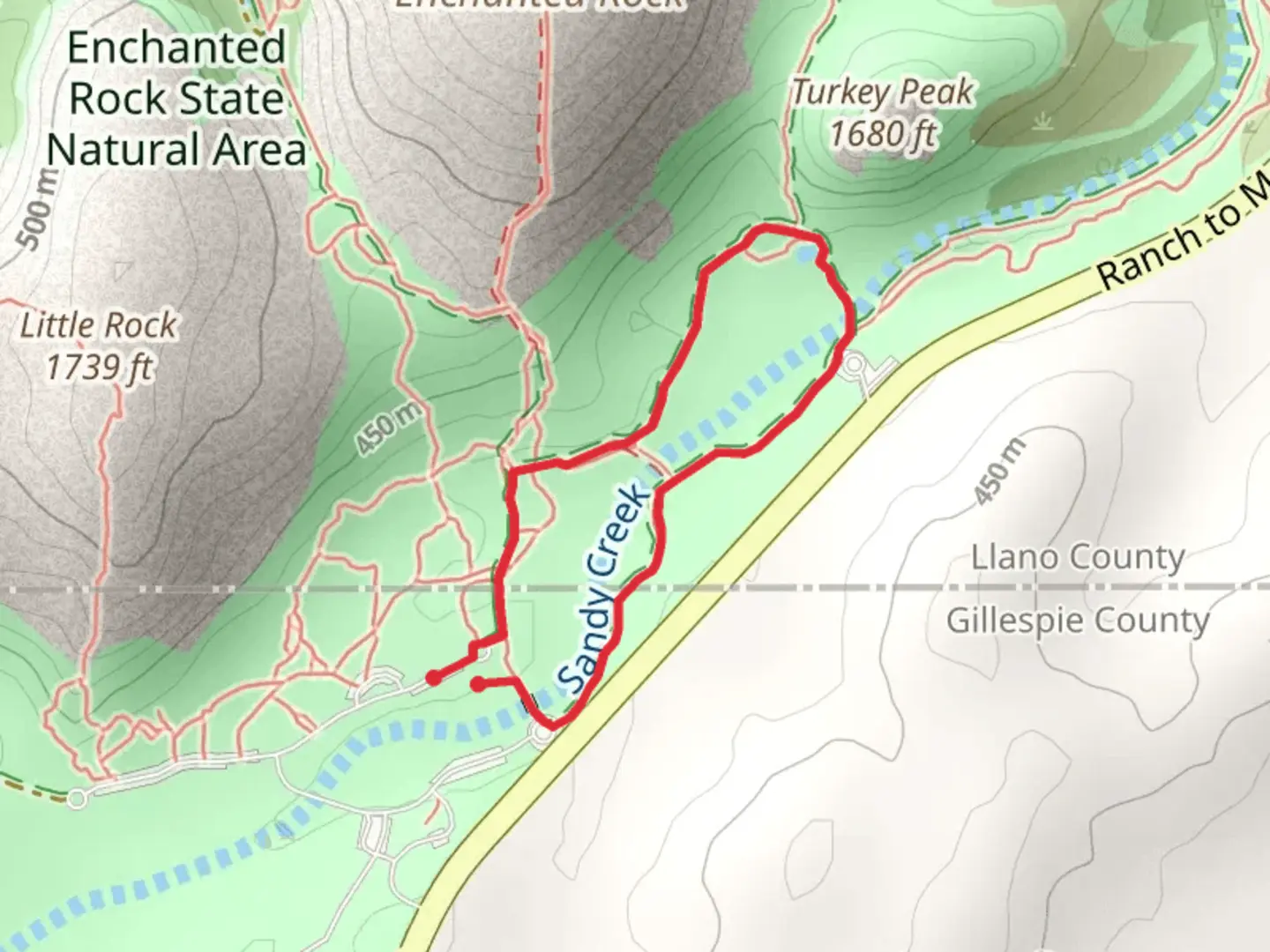 An image depicting the trail Frontside Trail, Turkey Pass Trail and Loop Trail and its surrounding area.