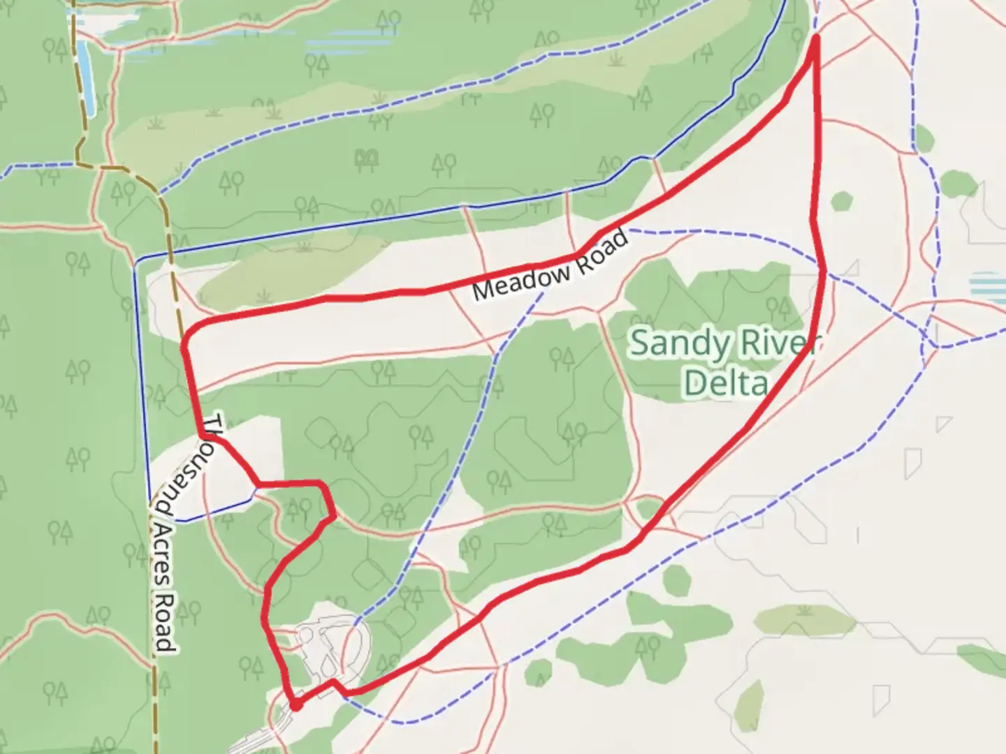 An image depicting the trail Ranch Dike trail and Confluence Loop Trail and its surrounding area.