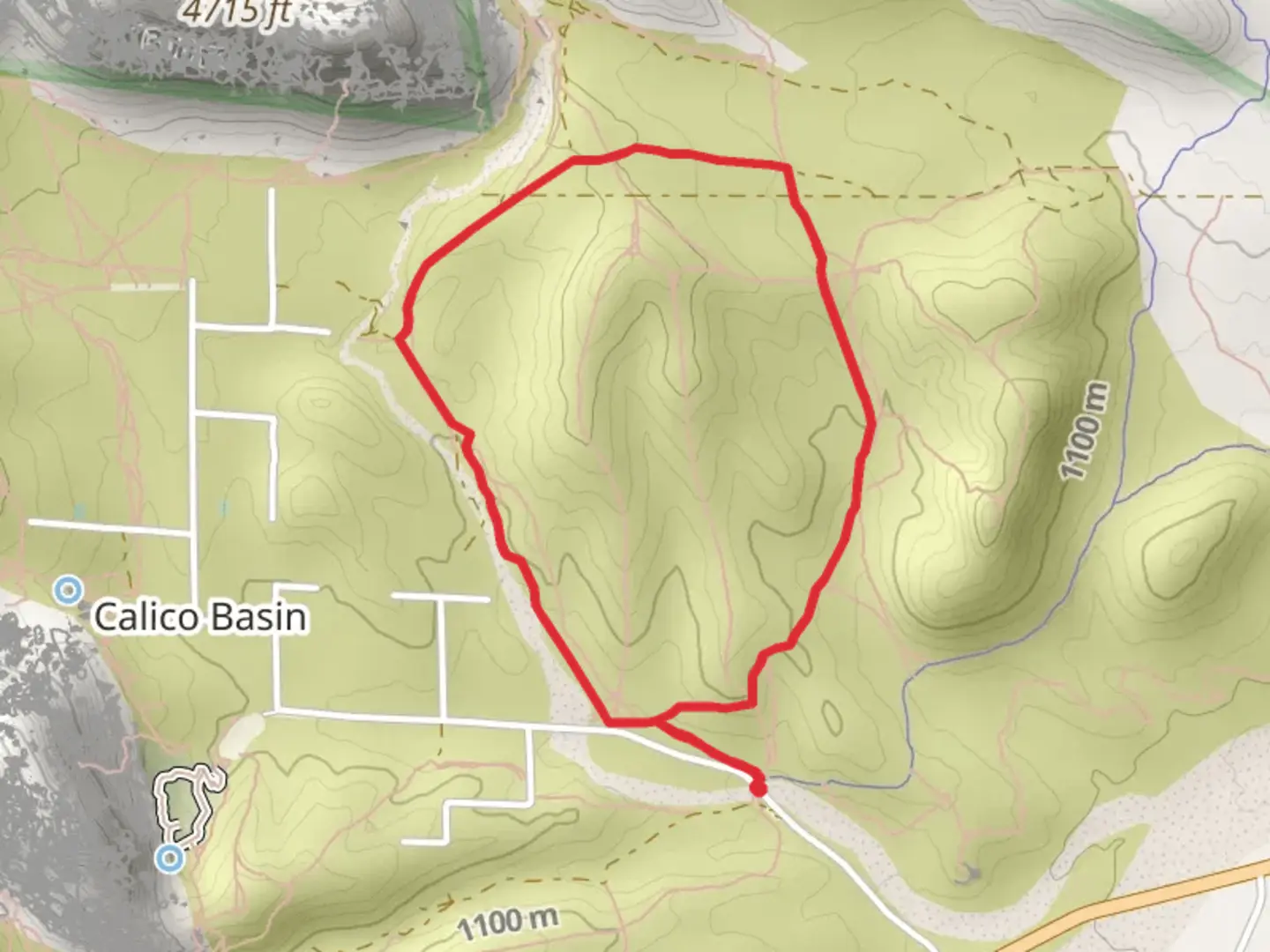 An image depicting the trail Calico Loop and its surrounding area.