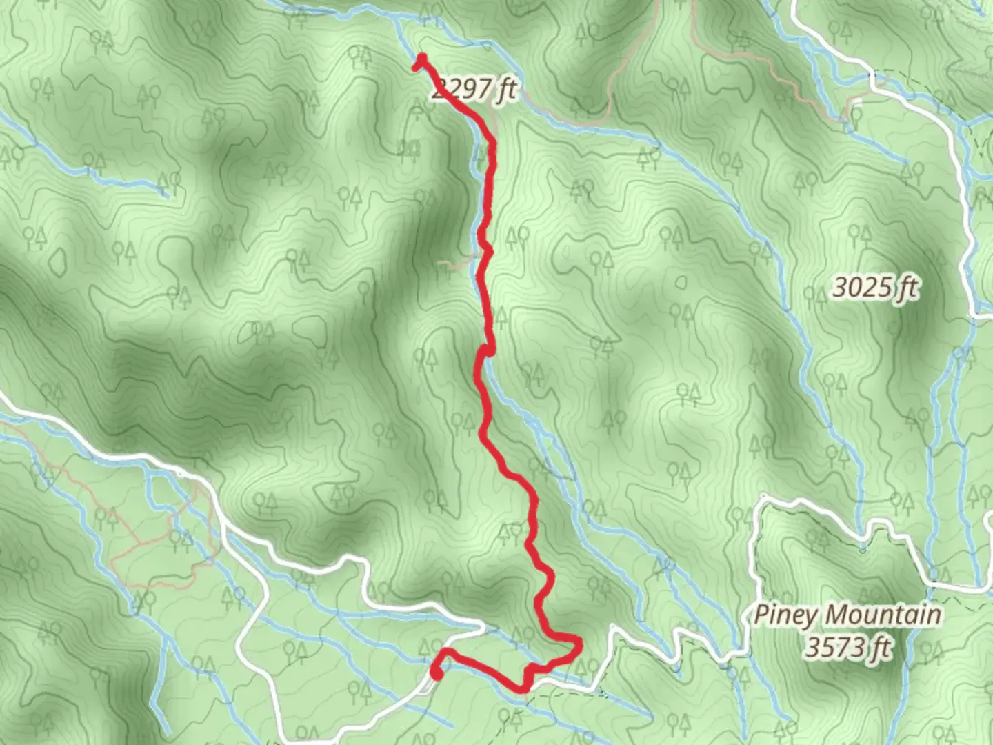 An image depicting the trail Baskins Creek Falls and Baskins Creek Trail and its surrounding area.