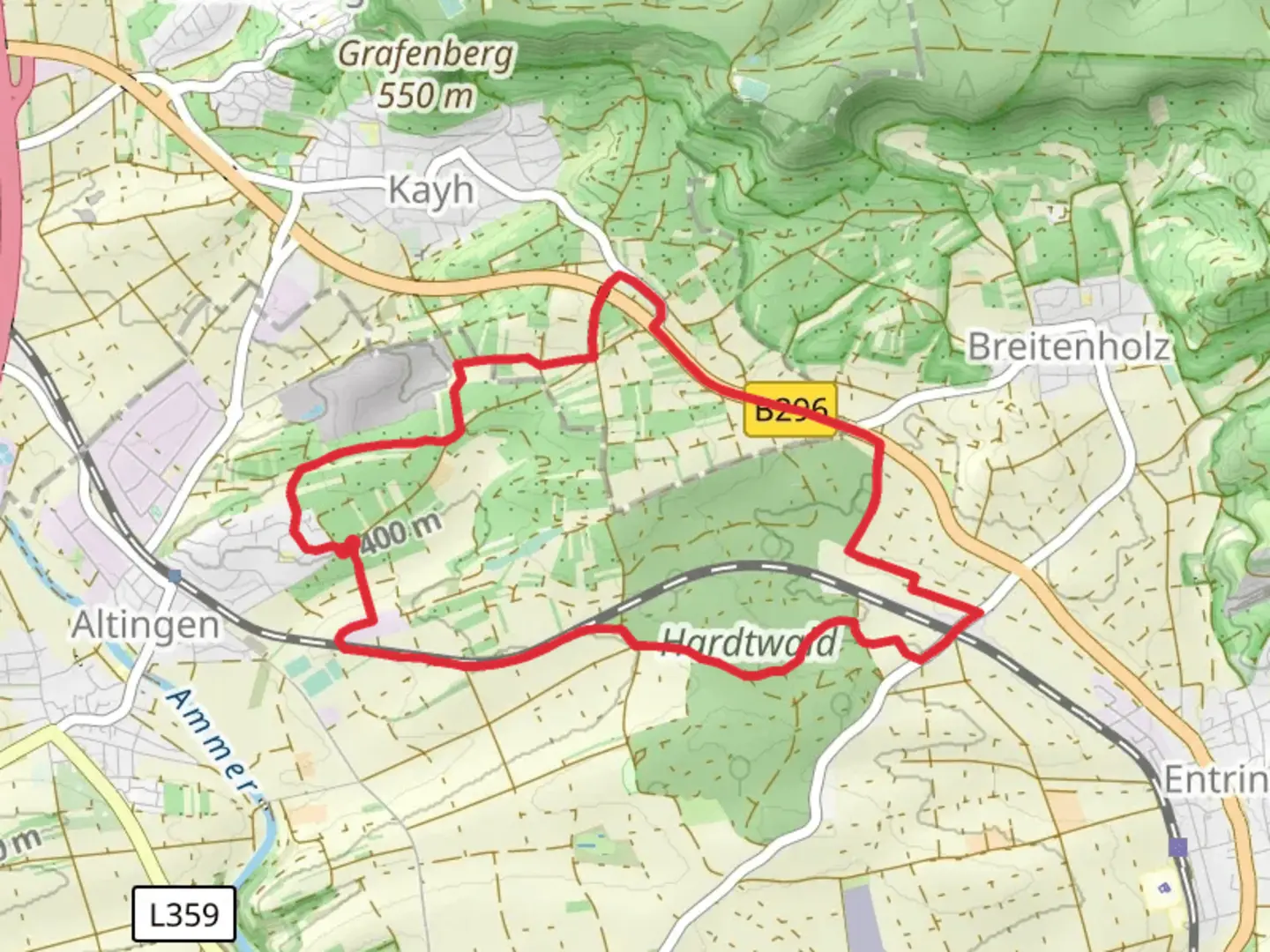 An image depicting the trail Hartwald Loop - Altingen and its surrounding area.