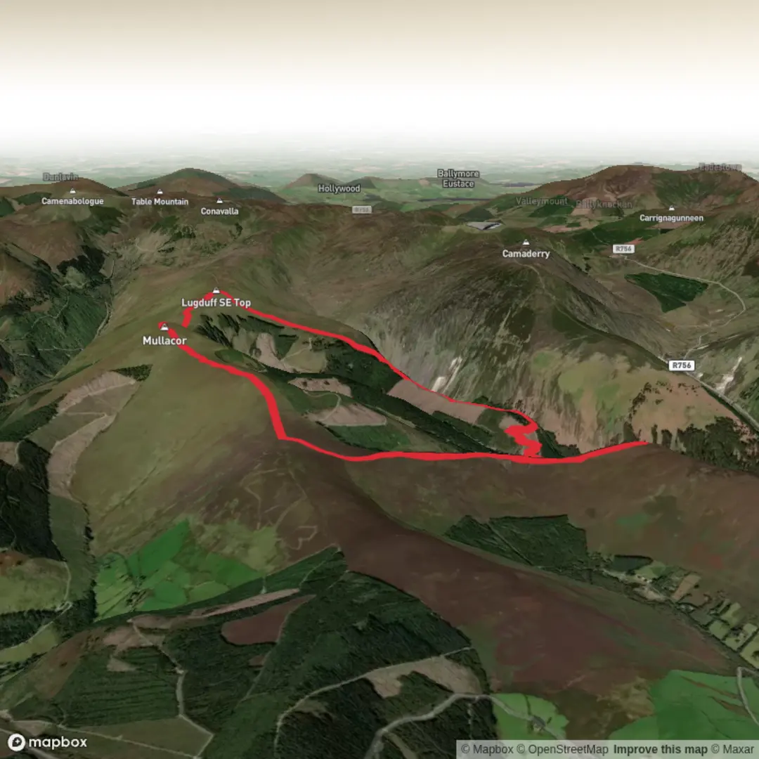 An image depicting the trail Derrybawn, Mullacor, Lugduff loop and its surrounding area.