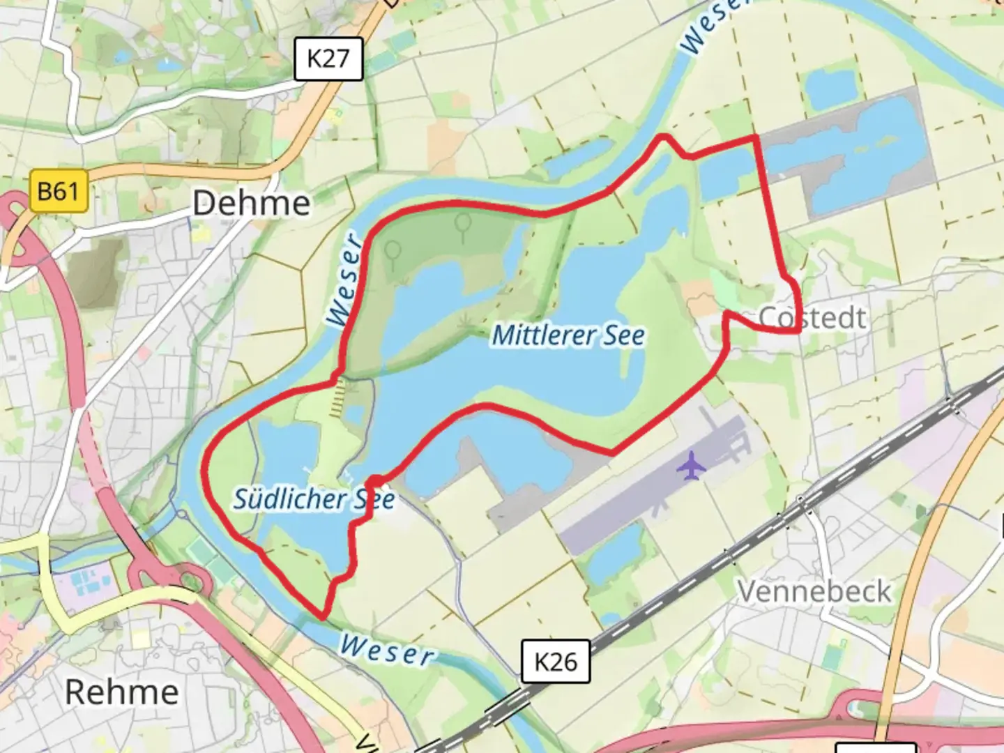 An image depicting the trail Mittlerer See and Südlicher See Loop and its surrounding area.