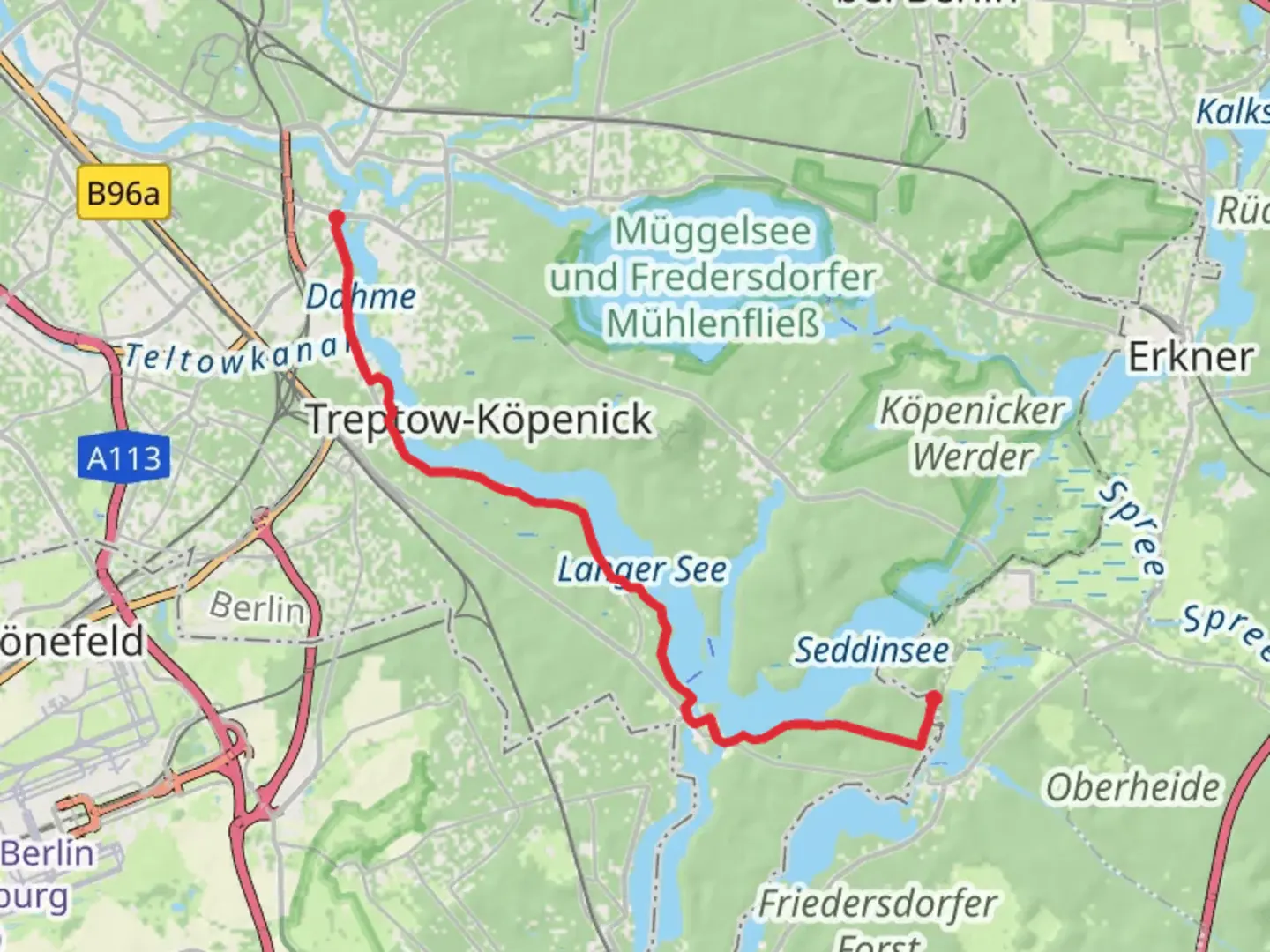 An image depicting the trail Kopenick to Wernsdorfer See Walk and its surrounding area.