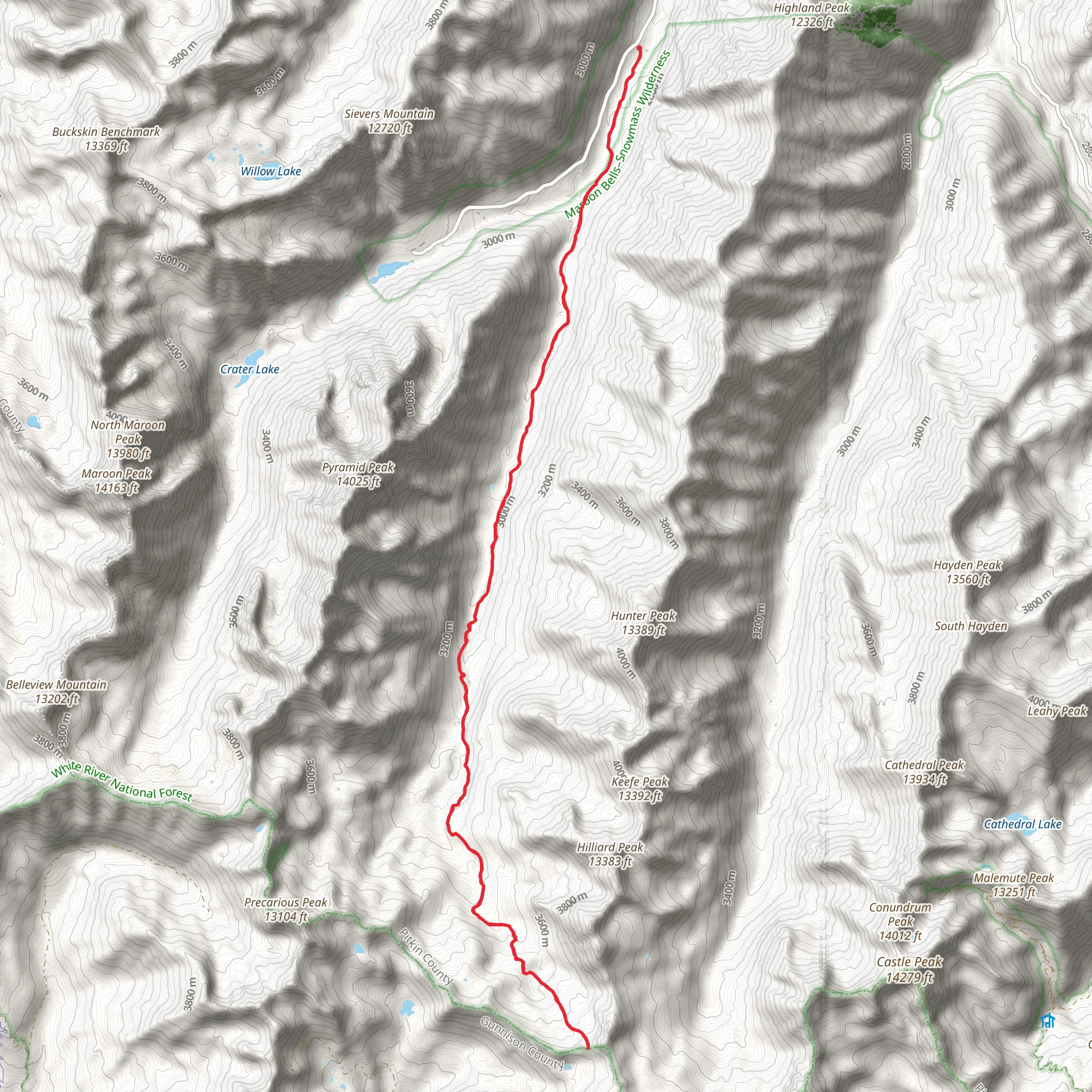 Copper Pass Spur Trail via East Maroon Trail mobile static map