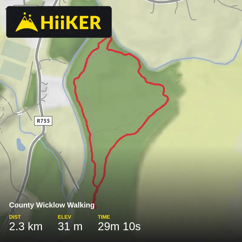 A map preview of the recording County Wicklow Walking.