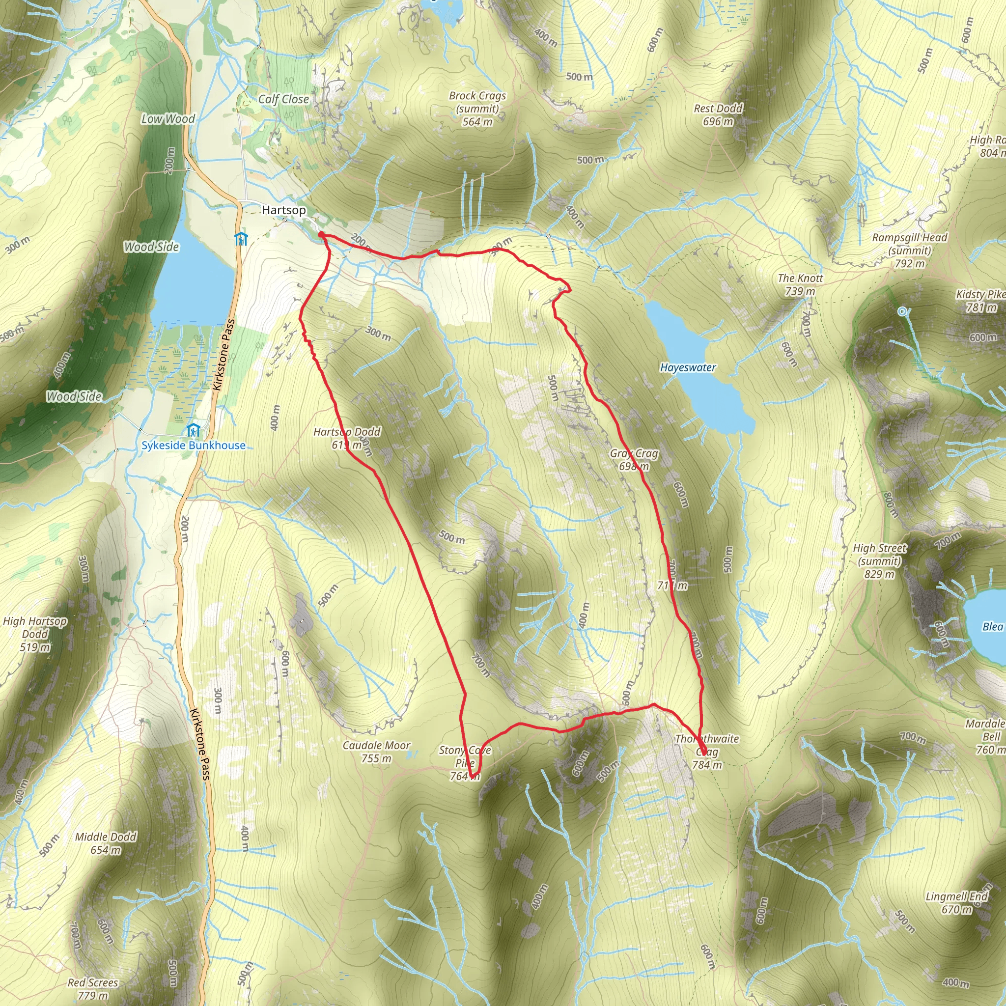 Hartsop Dodd, Stony Cove Pike, Thornthwaite Crag and Gray Crag Loop - Hartsop mobile static map