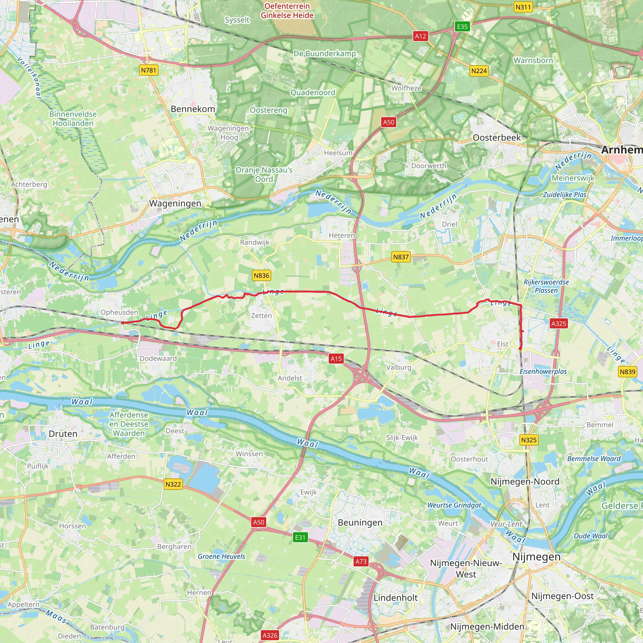 Opheusden to Elst via Weteringsewal mobile static map