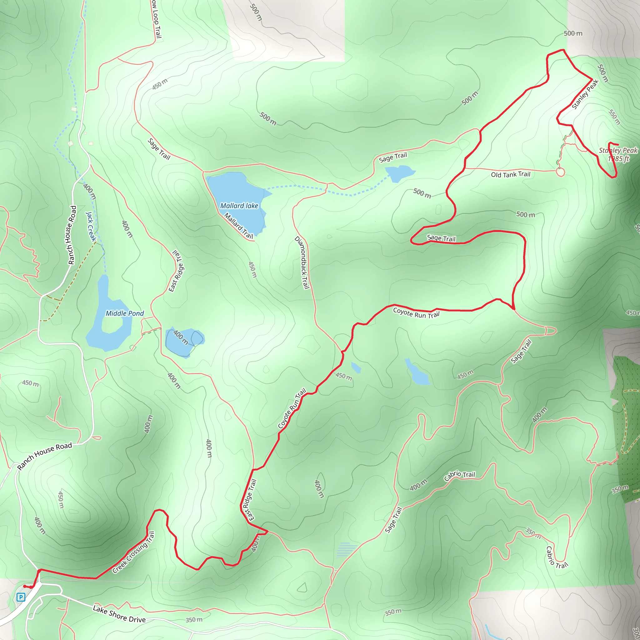 Stanley Peak via Coyote Run Trail mobile static map