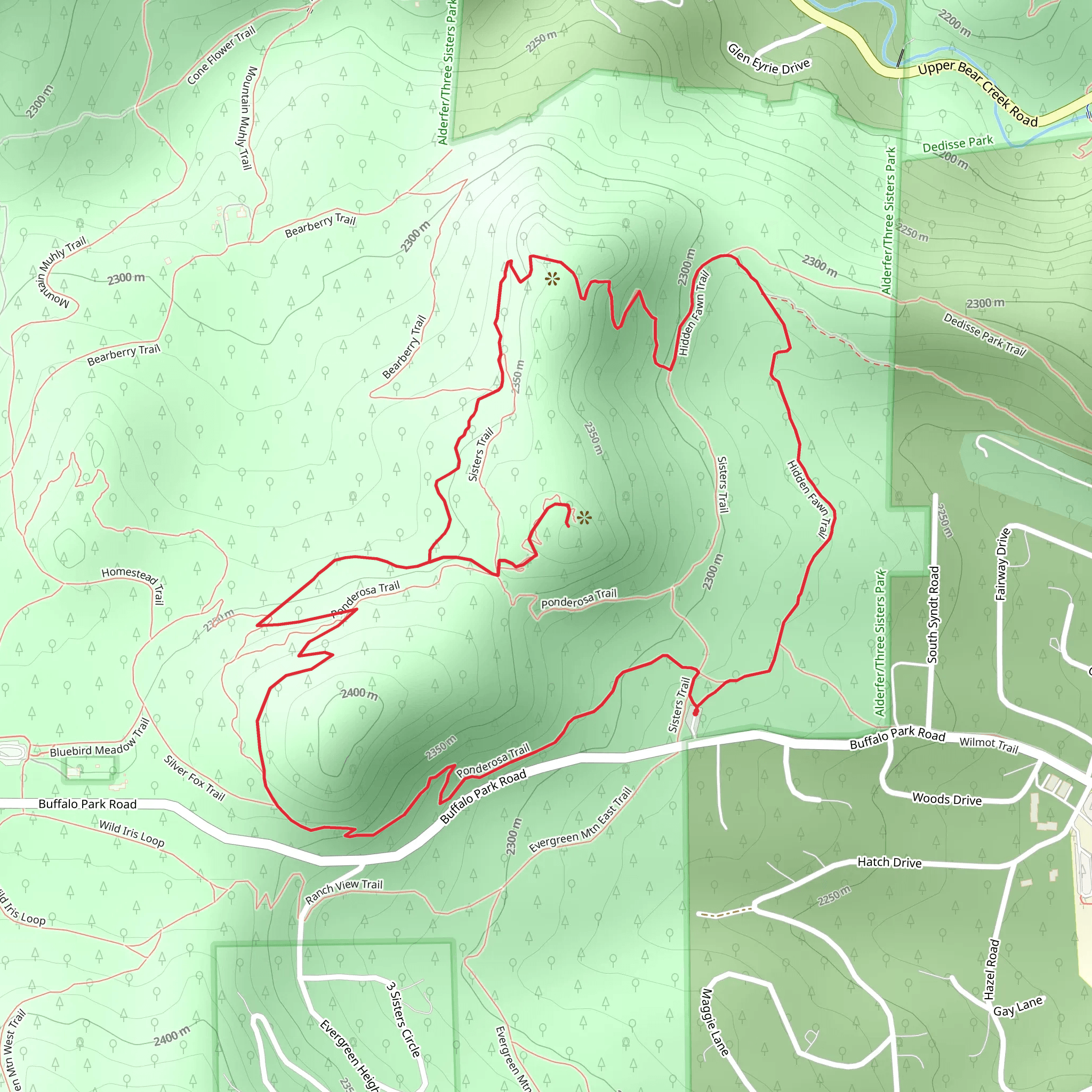 Hidden Fawn, Brothers and Ponderosa Loop Trail mobile static map