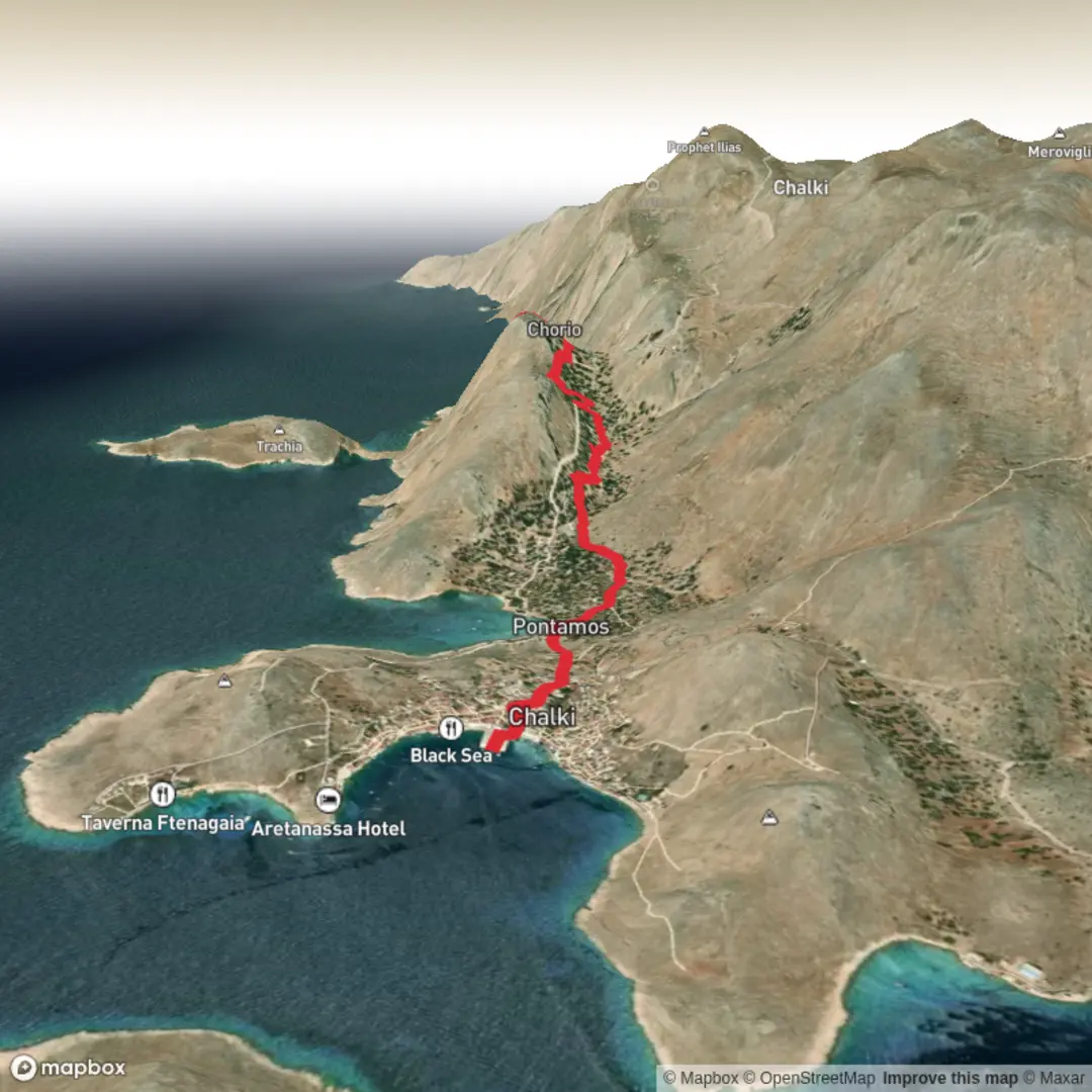 An image depicting the trail Chalki to Crusade Castle and its surrounding area.