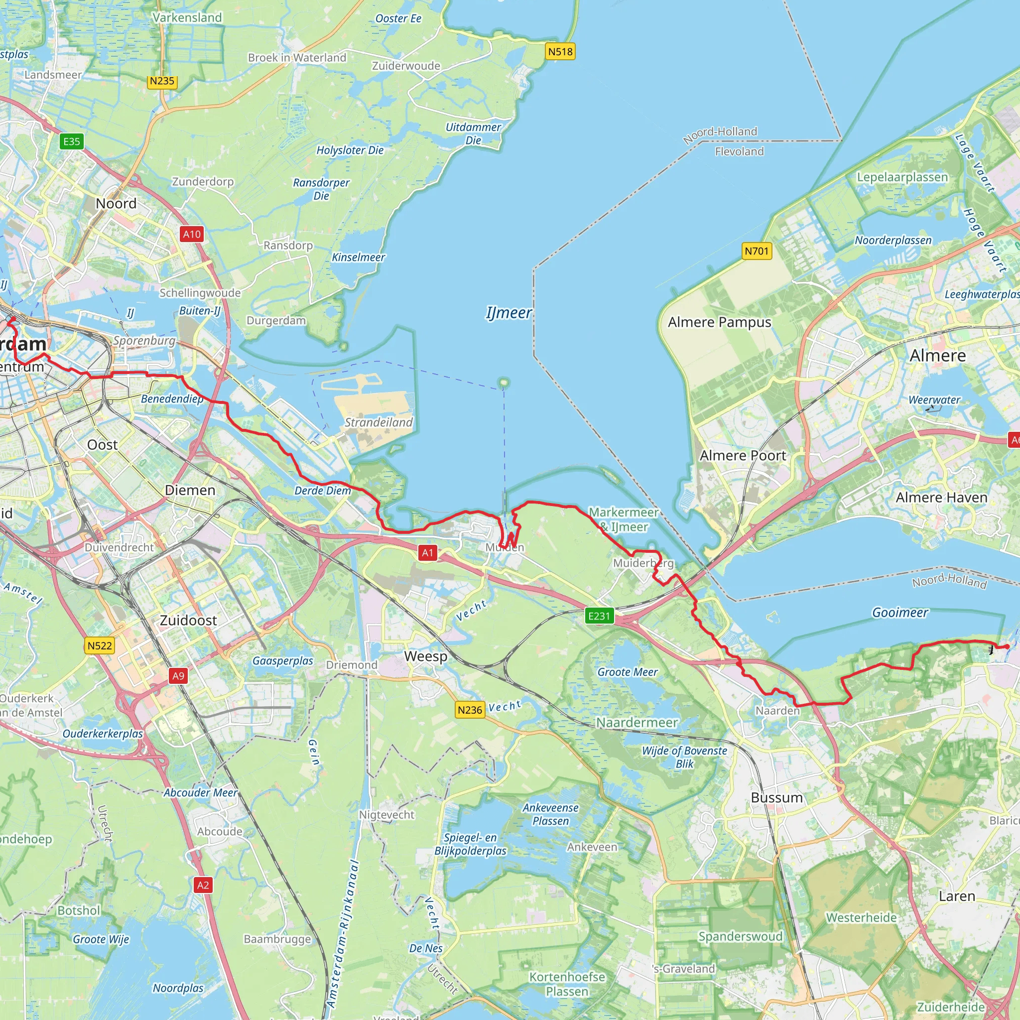 Haven to Centrum via Jachthaven and Gooimeer mobile static map