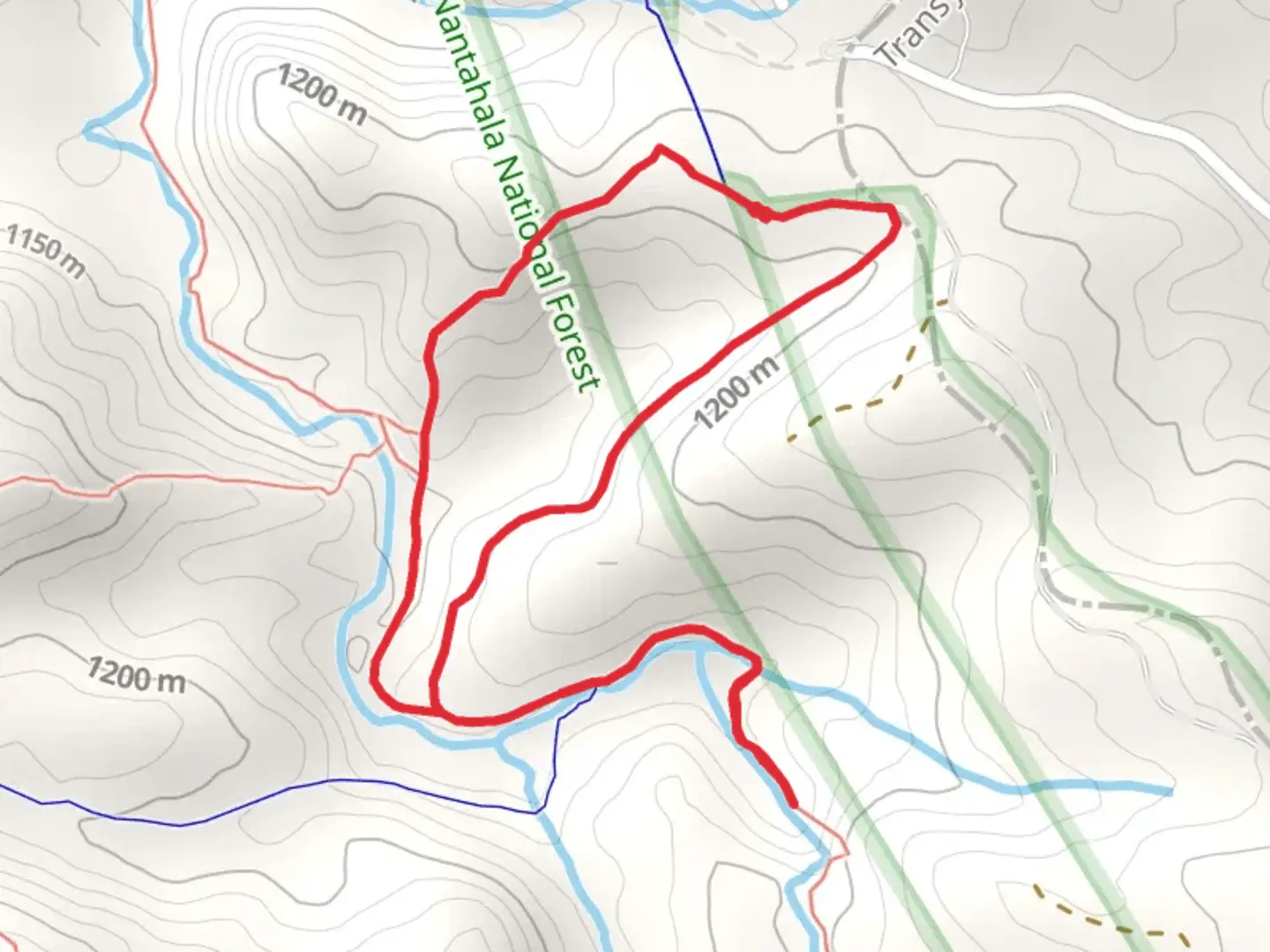 An image depicting the trail Greenland CreekTrail and Mac's Gap Trail Loop and its surrounding area.