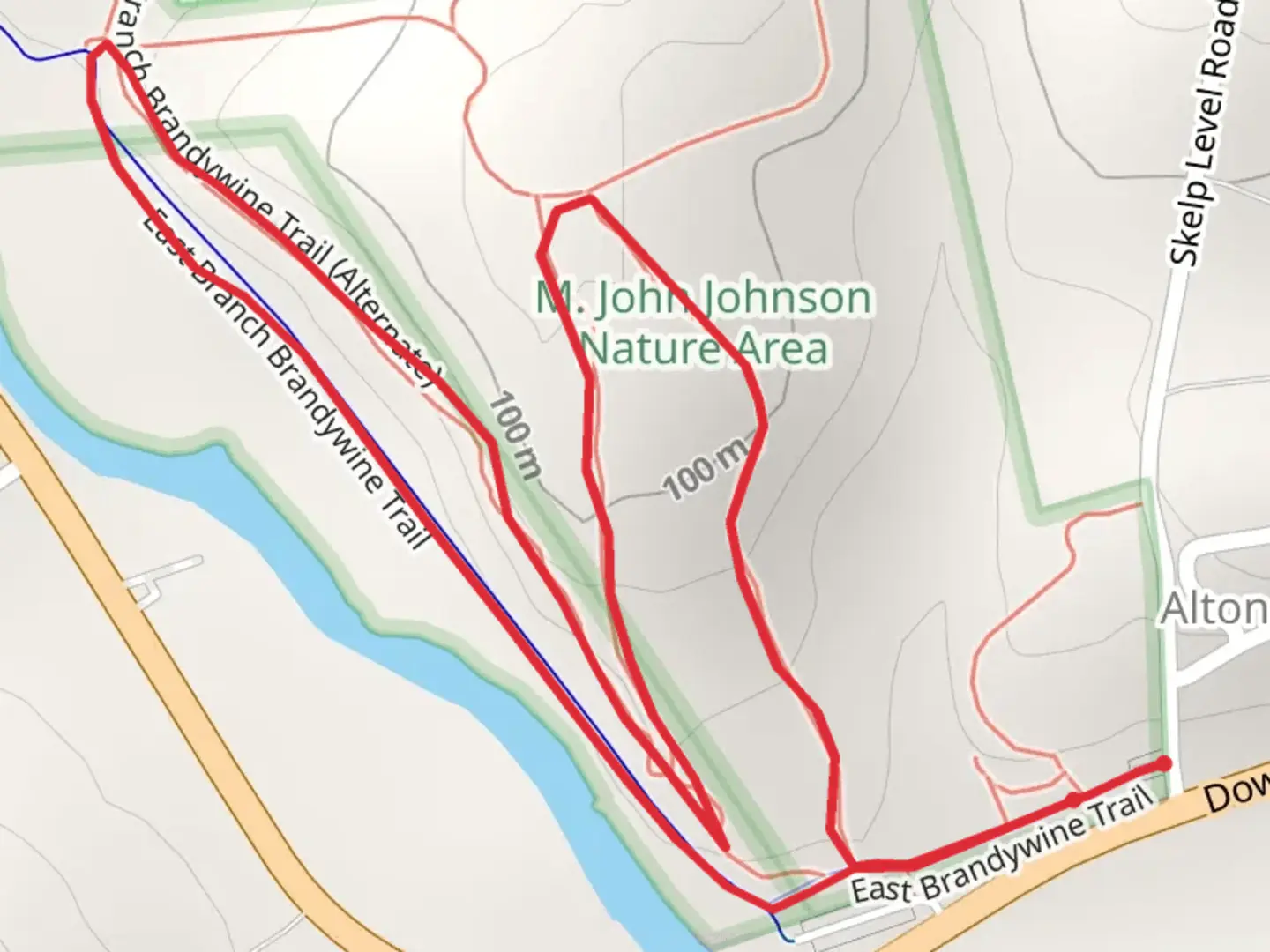 An image depicting the trail East Branch Brandywine Creek from Downingtown Pike Loop and its surrounding area.