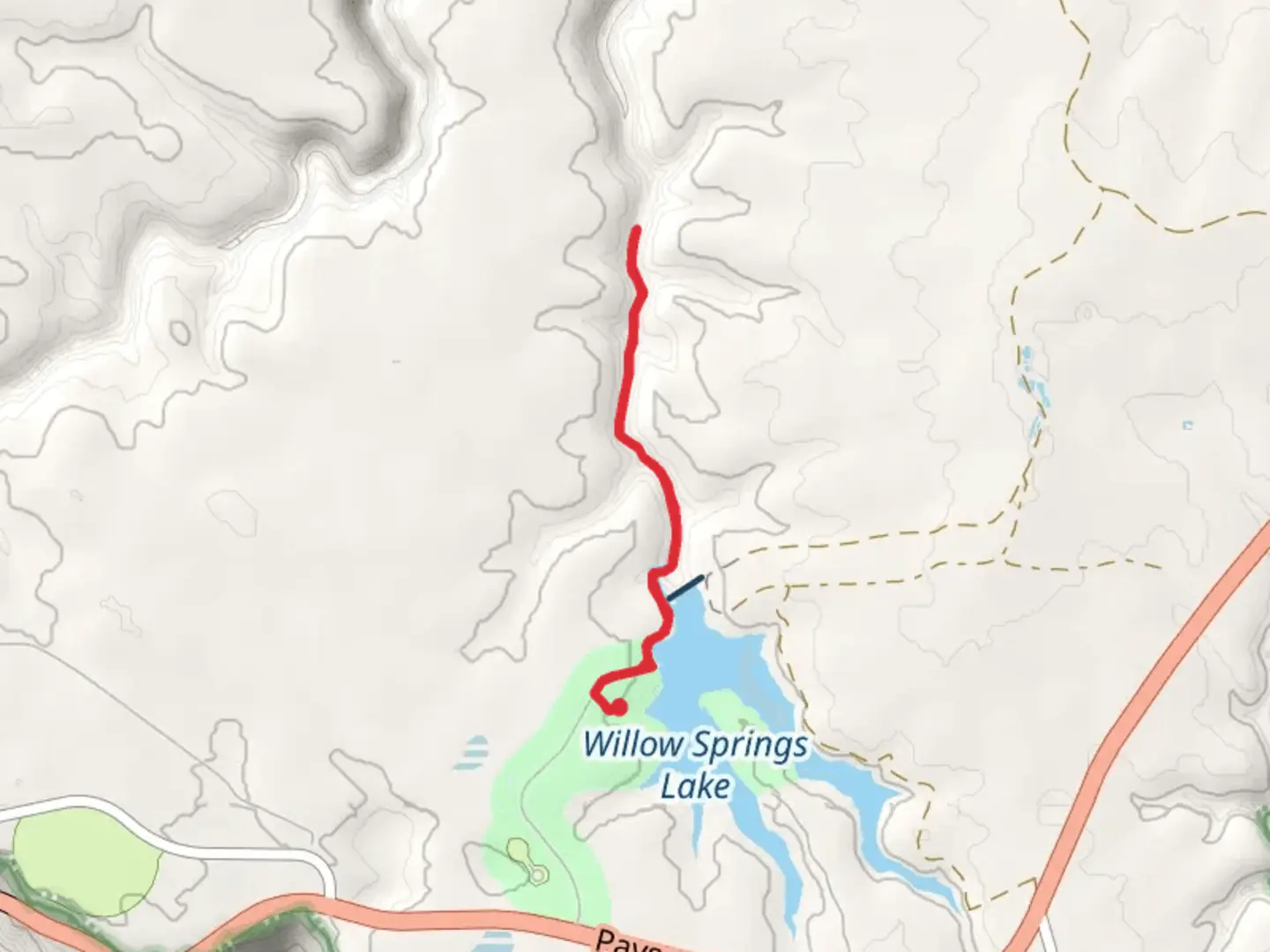 An image depicting the trail Willow Springs Out and Back and its surrounding area.