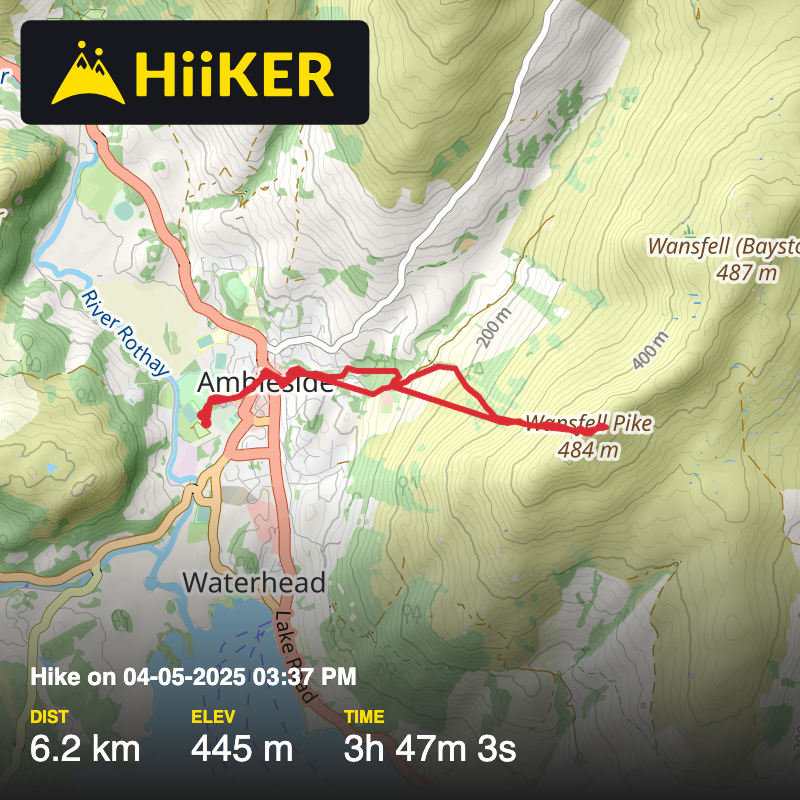 A map preview of the recording Hike on 04-05-2025 03:37 PM.
