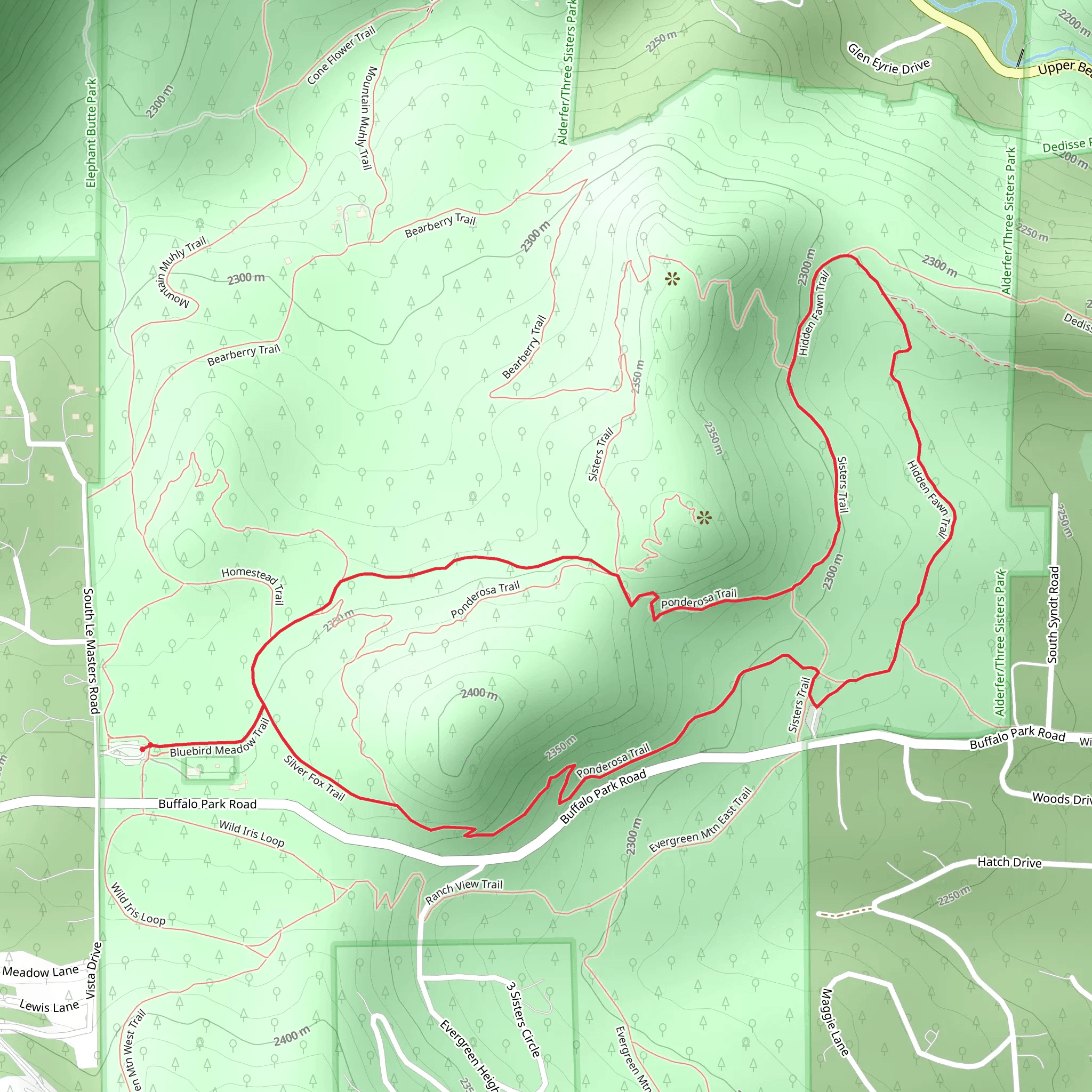 Silver Fox, Ponderosa and Hidden Fawn Loop Trail mobile static map