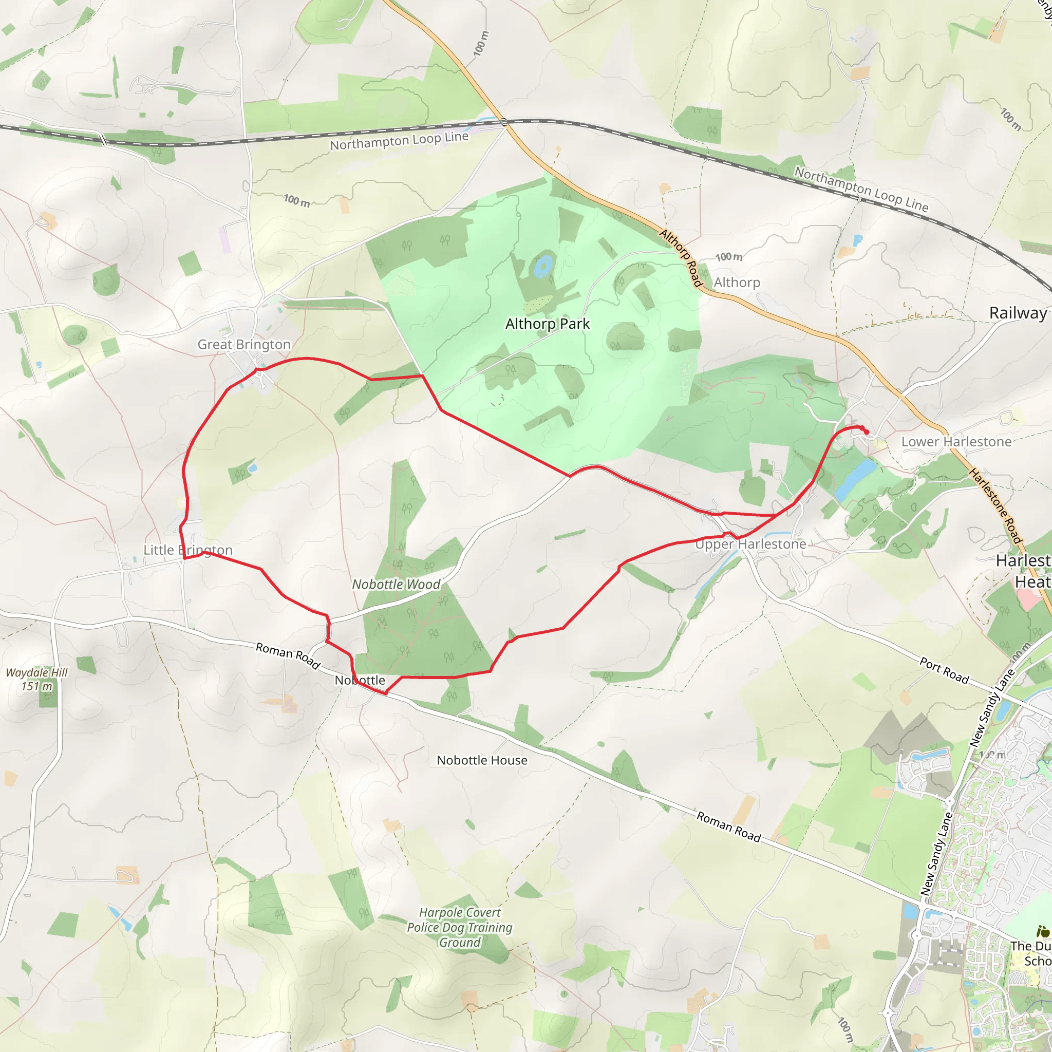 Harlestone and Nobottle Wood Loop mobile static map