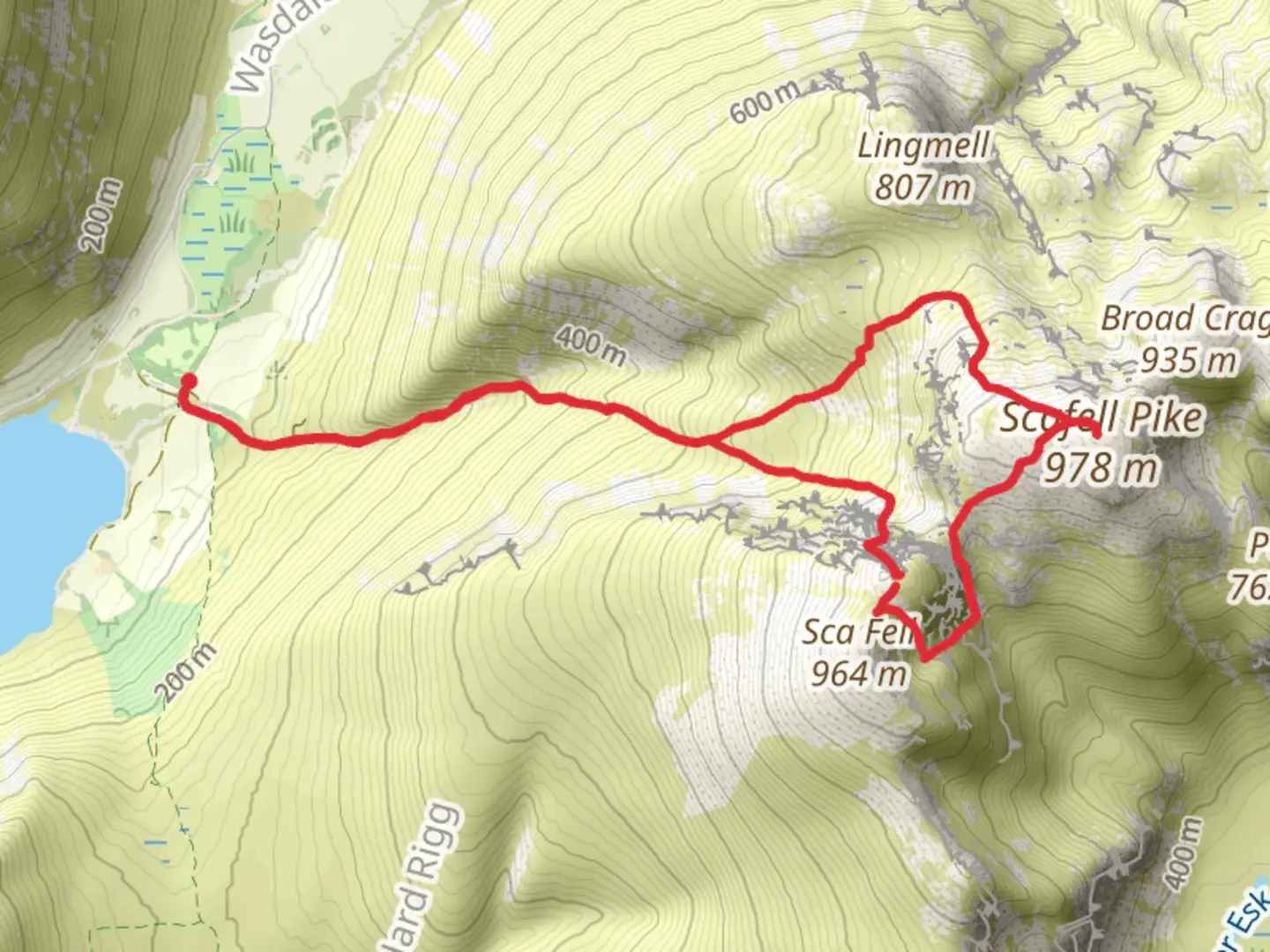 An image depicting the trail Scafell Pike Via Lords Rake and its surrounding area.