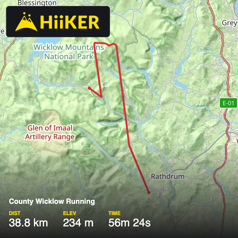 A map preview of the recording County Wicklow Running.