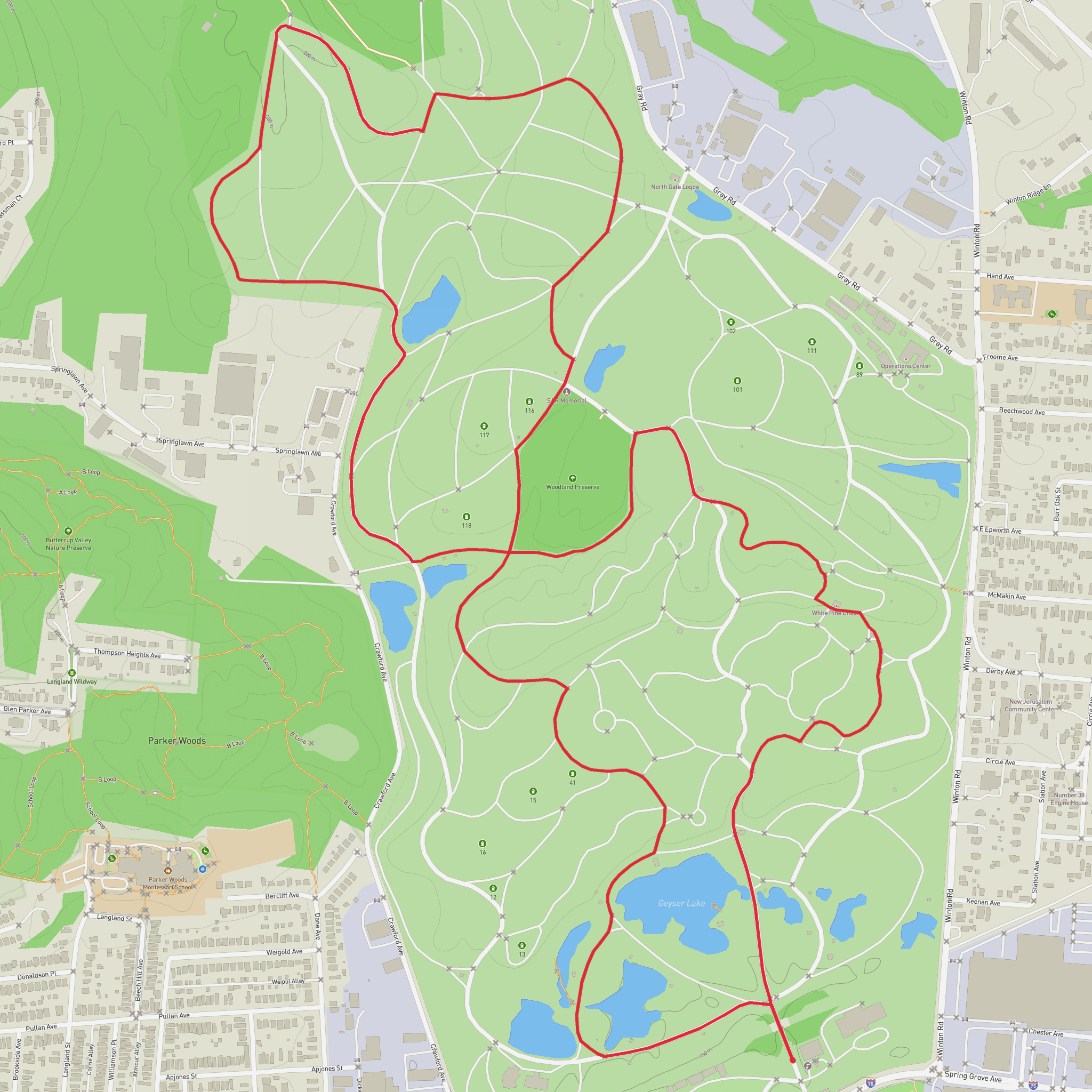Geyser Lake and Woodland Preserve in Spring Grove Cemetery and Arboretum mobile static map