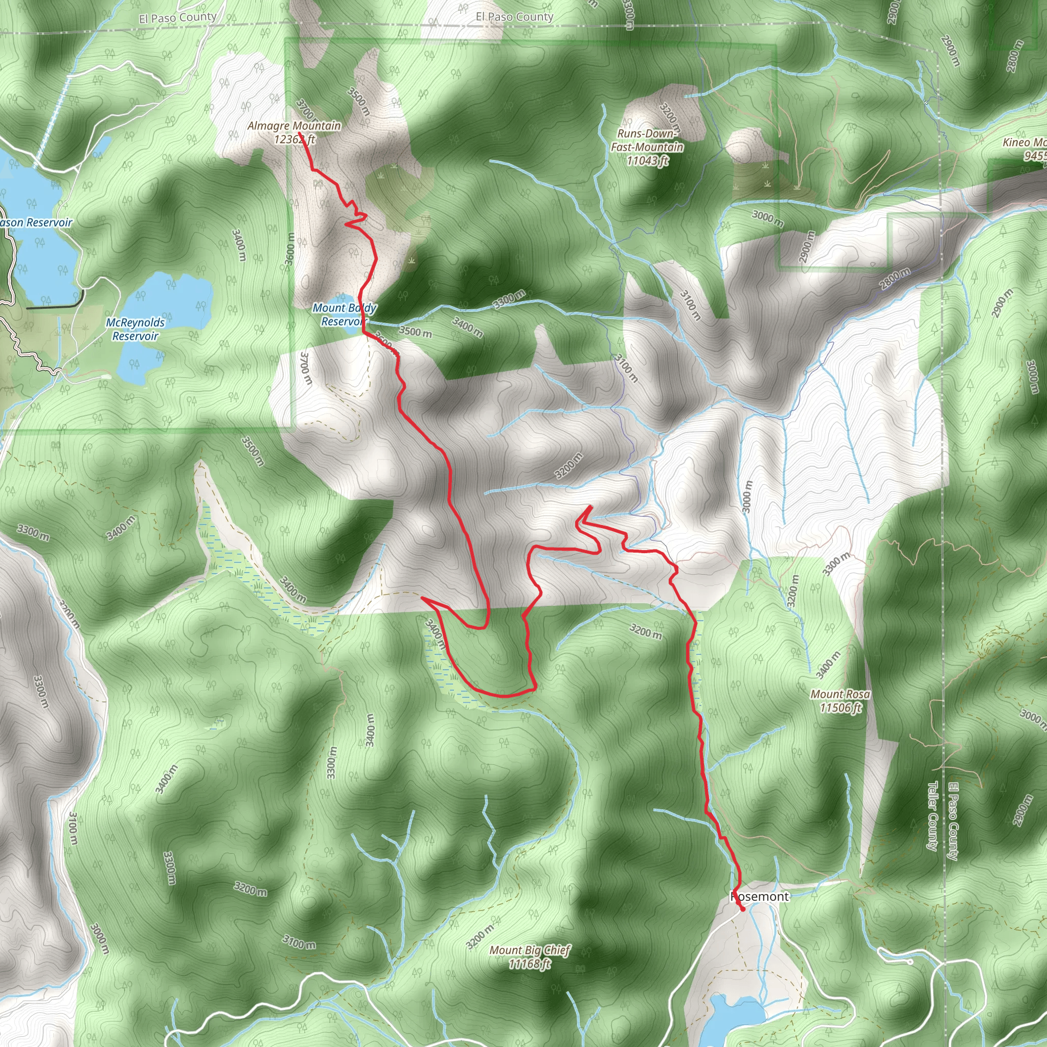 Almagre Mountain and Mount Baldy Reservoir mobile static map
