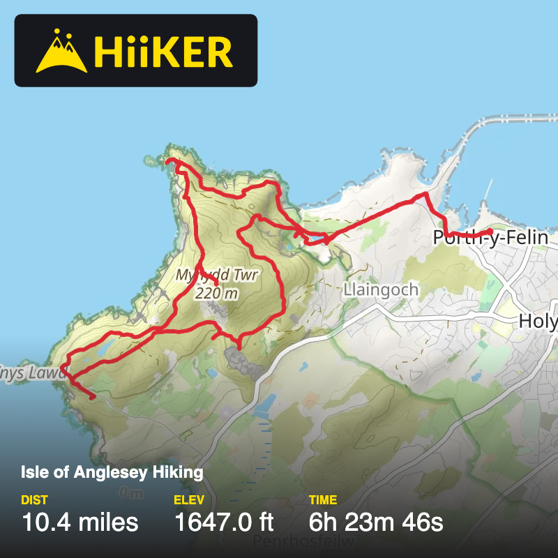 A map preview of the recording North and South stack from Hollyhead.