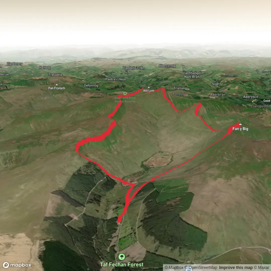 An image depicting the trail Brecon Beacons Horseshoe - Corn Du, Pen y Fan, Cribyn and Fan y Big and its surrounding area.