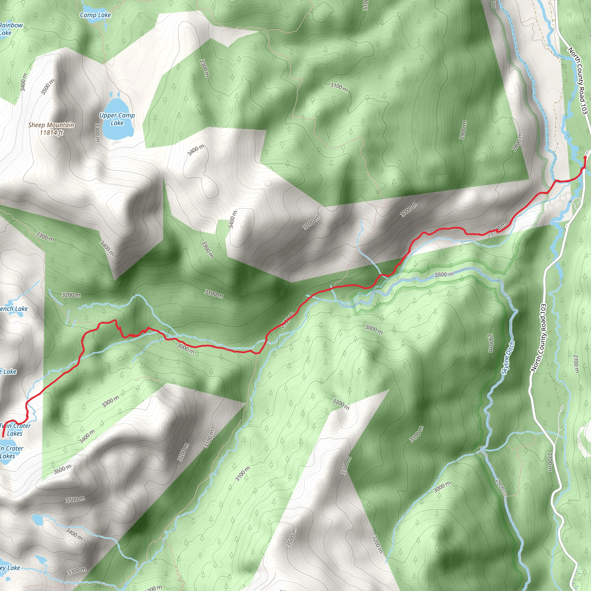 Twin Crater Lakes via West Branch Trail mobile static map