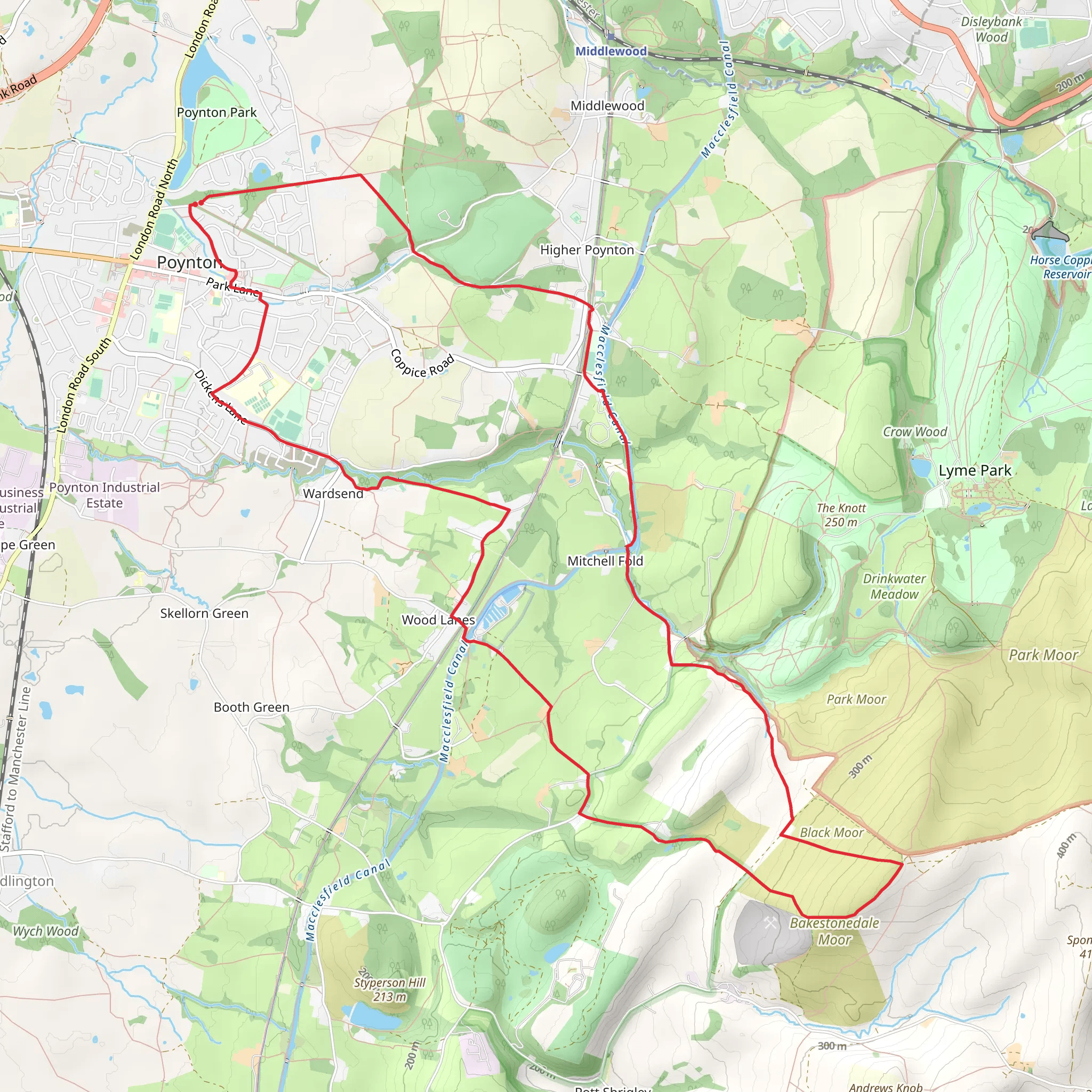 Poynton to Mitchell Fold Loop mobile static map