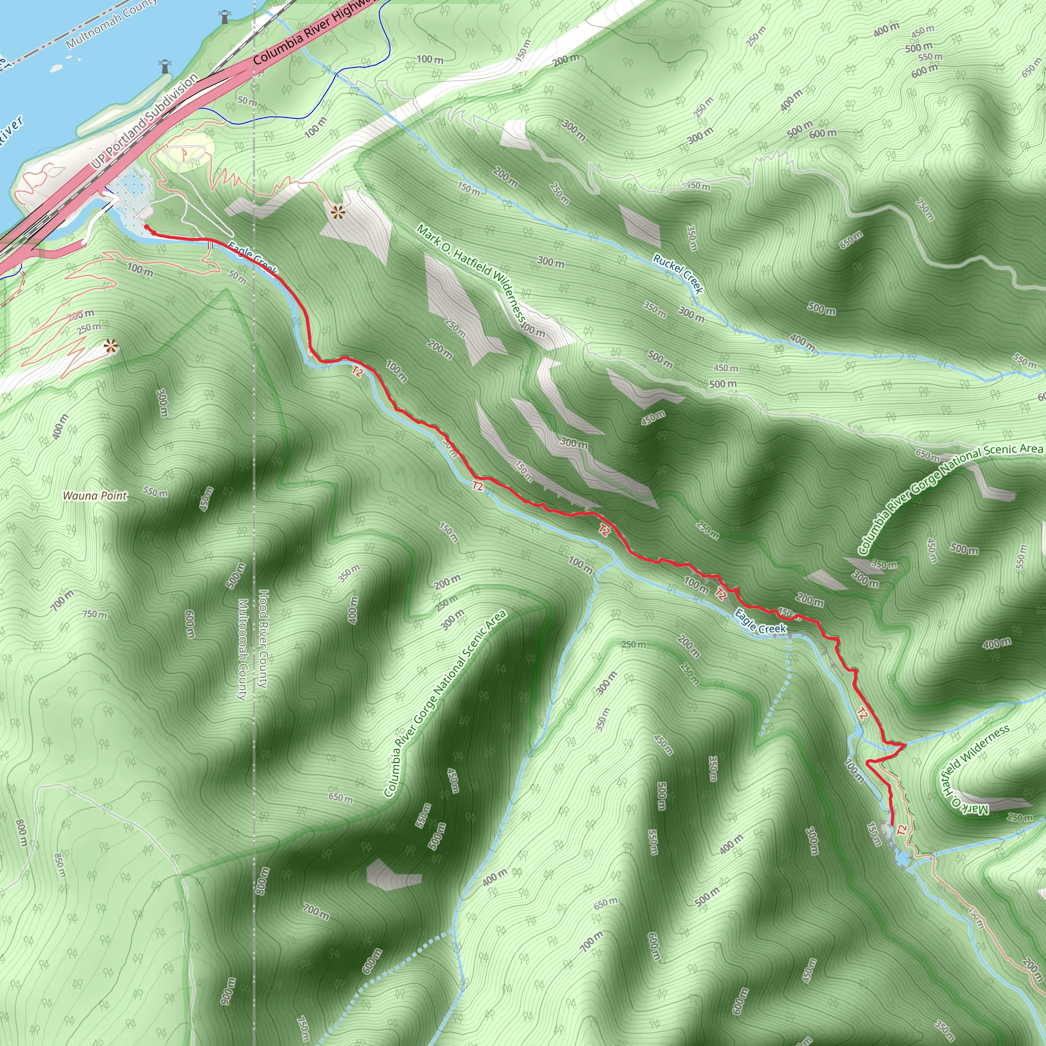 Lower Punchbowl Trail via Eagle Creek Trail mobile static map