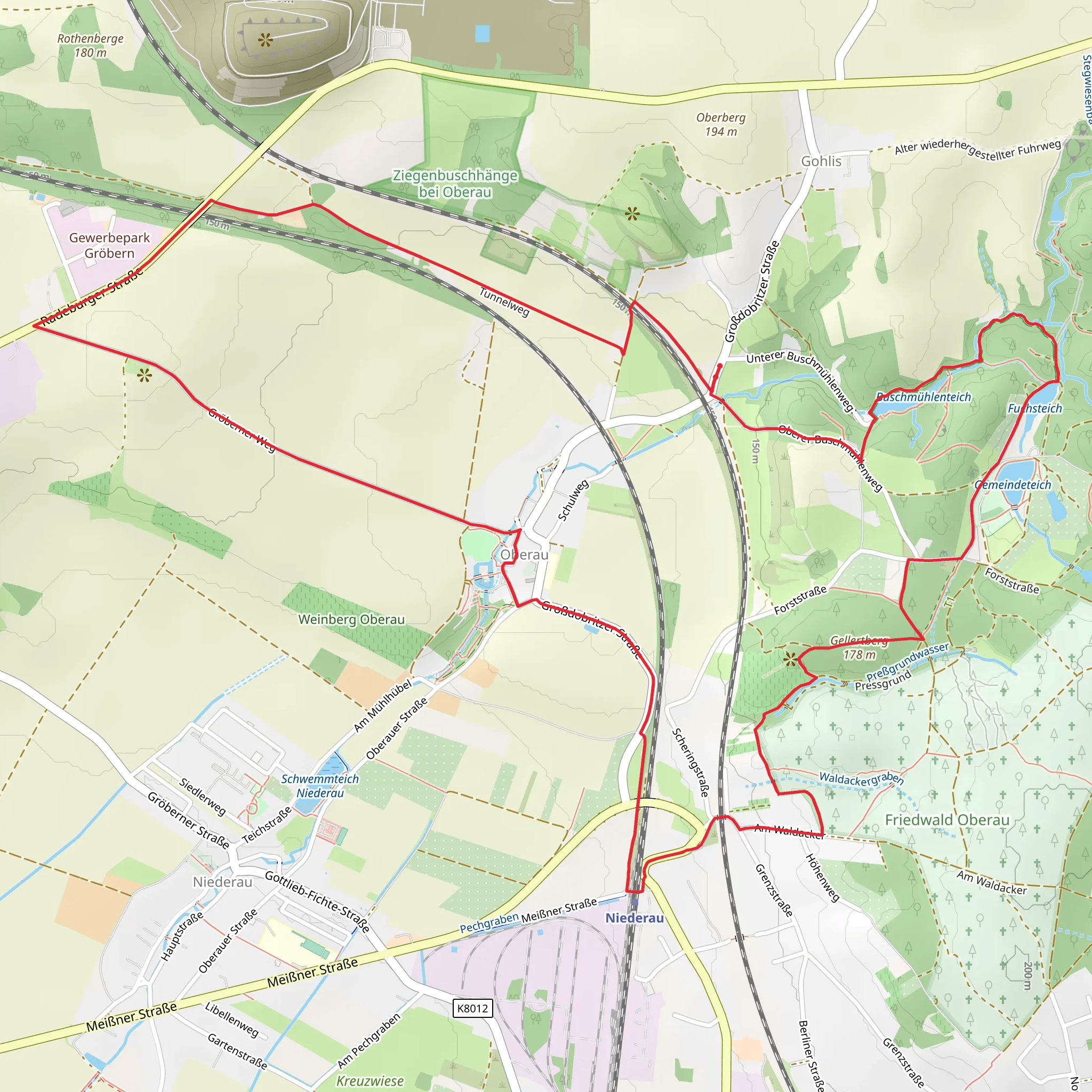 Fuchsteich and Buschmuehlenteich via Lehrpfad - Obere Aue mobile static map