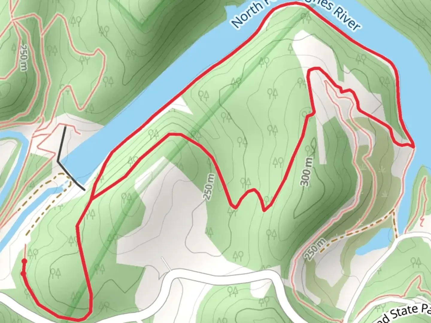 An image depicting the trail North Bend Lake Southside Loop and its surrounding area.