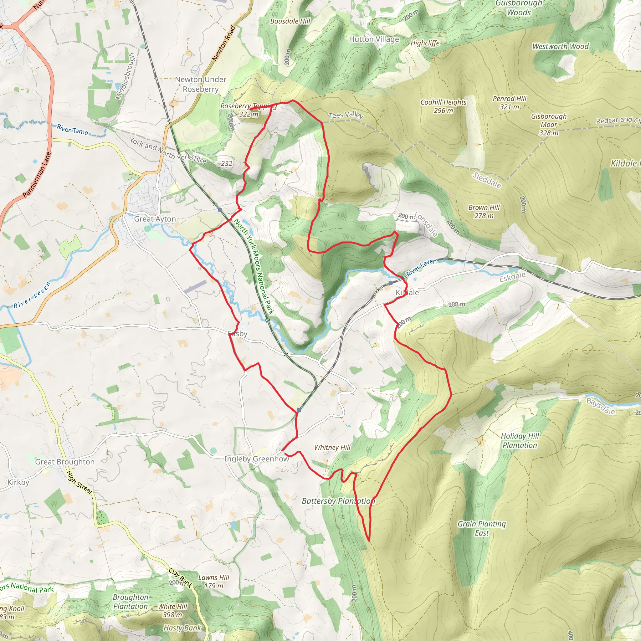 Cleveland Way - Roseberry Common to Tidy Brown Hill mobile static map