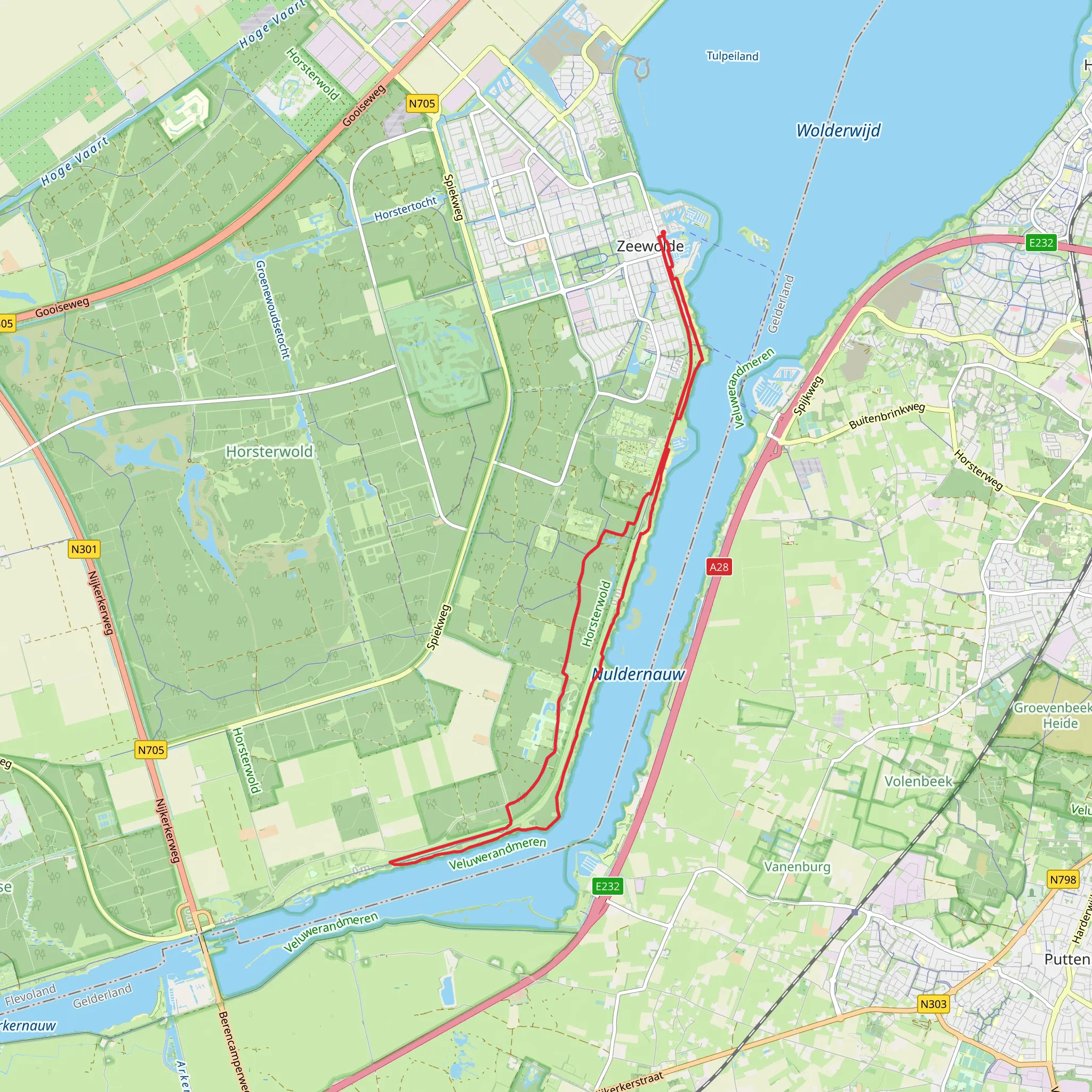 Zeewolde, Nulderhoek and Erkemederstrand Loop mobile static map