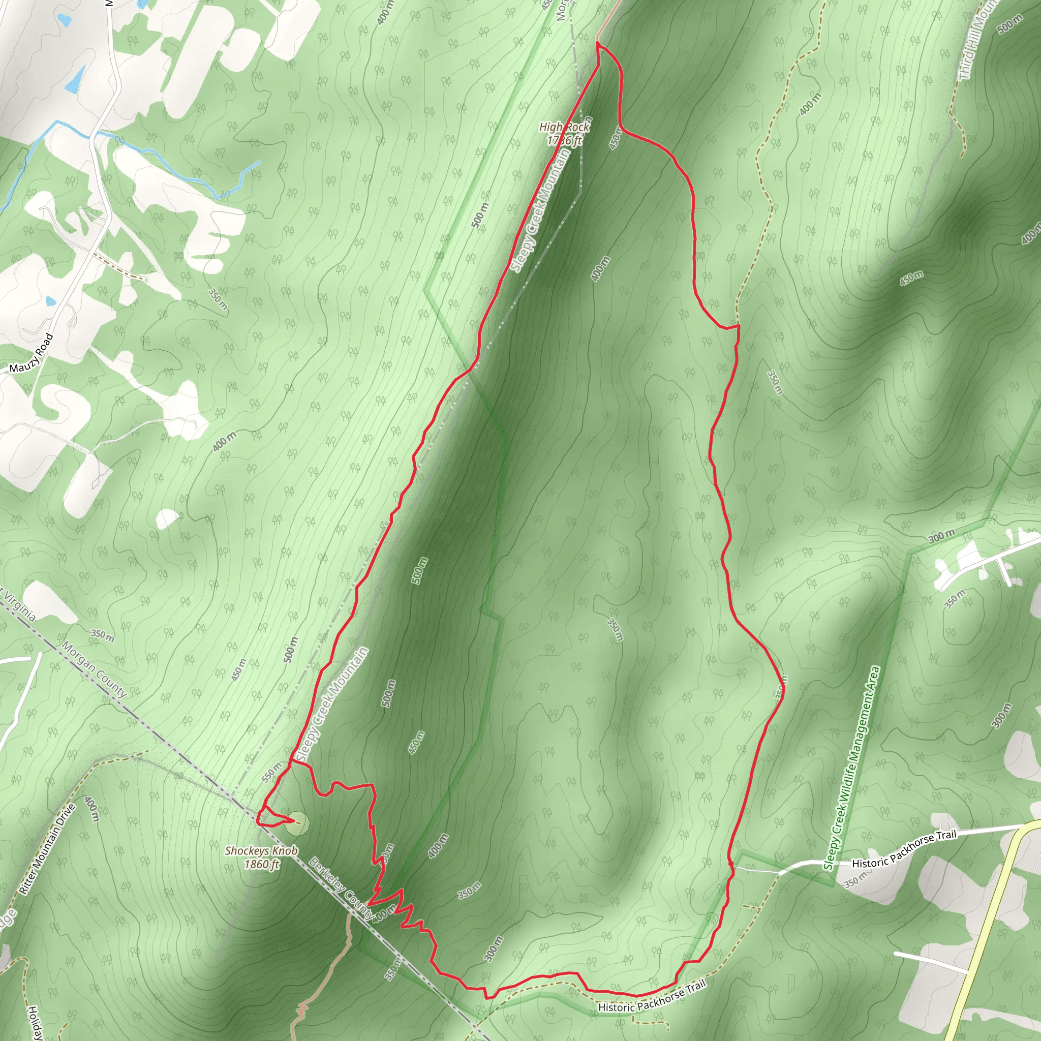 Shockeys Knob and High Rock Loop mobile static map