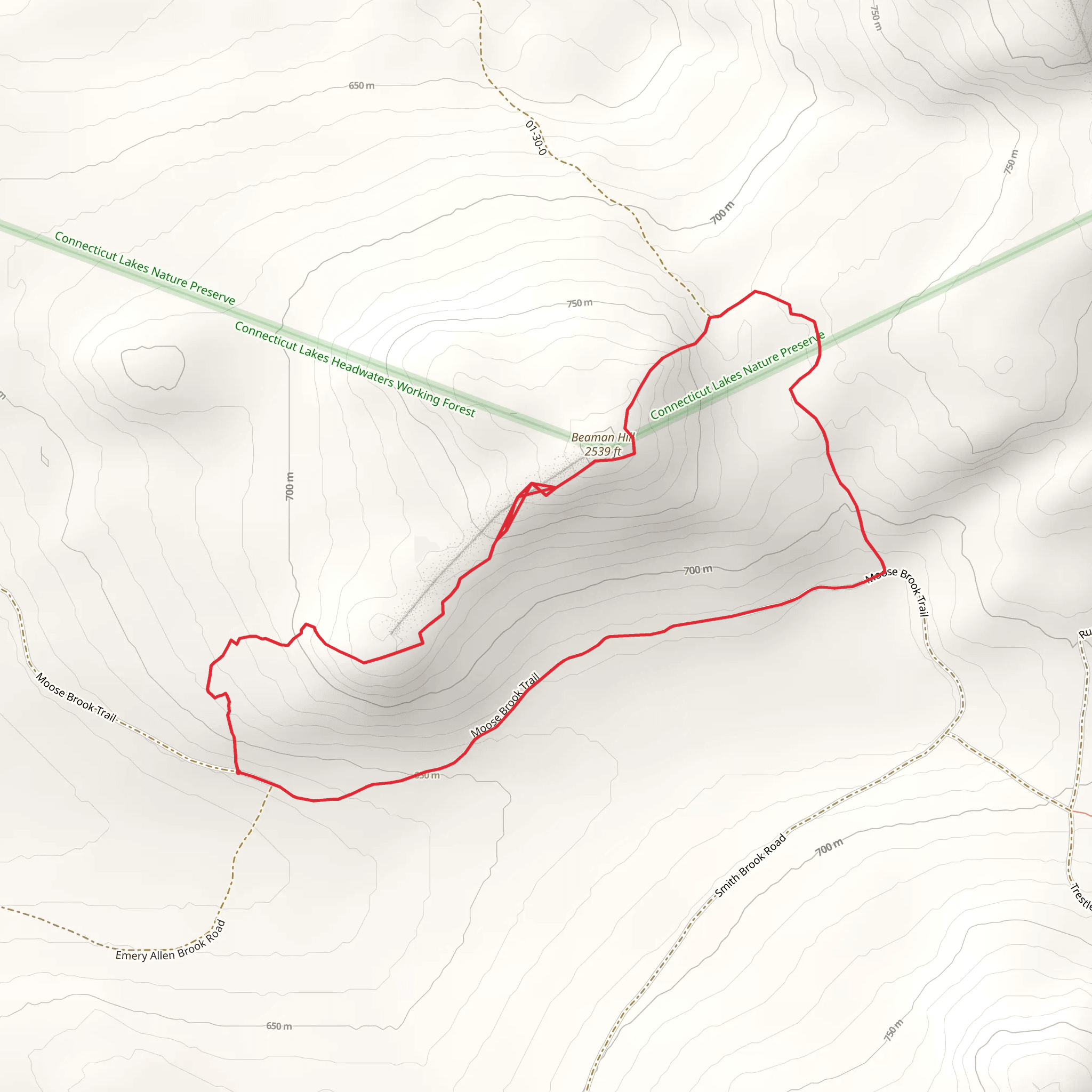 Beaman Hill Loop via Moose Brook Trail mobile static map