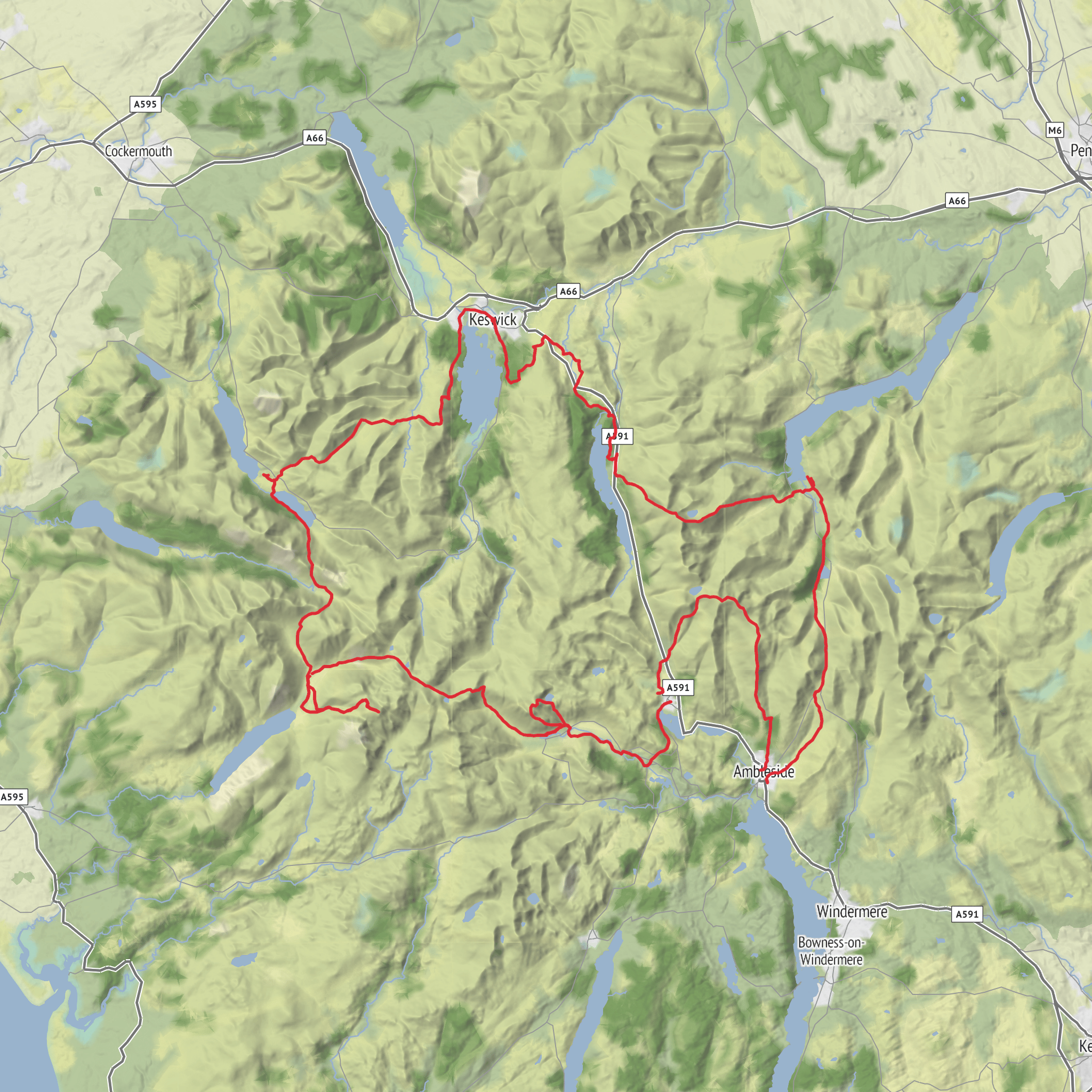 Keswick Loop via Thirlmere, Grasmere, Stickle Tarn, Wast Water and Buttermere mobile static map
